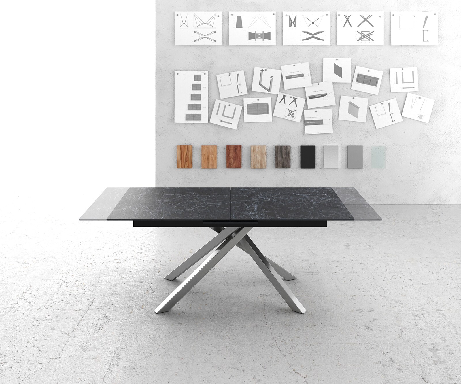Stół do jadalni Edge 180-220x100 cm ceramika Laminam® Nero Greco antracyt rama Cross stal nierdzewna rozkładany 5
