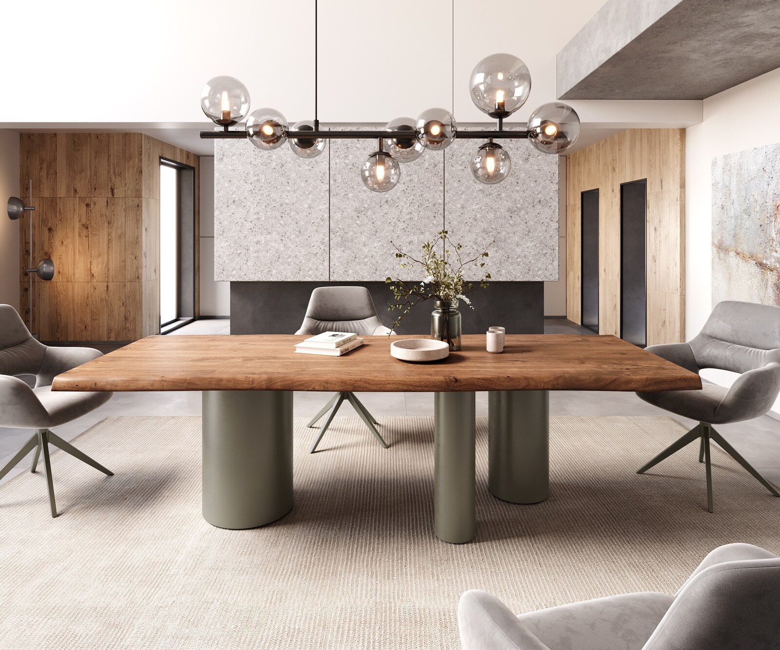 Stół do jadalni Edge 260x100 cm XL akacja brązowa rama Troa metal w kolorze tytanu 1