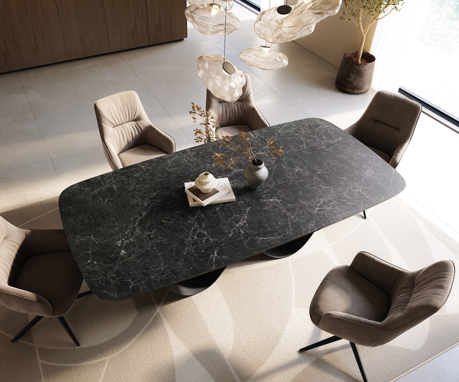 Stół do jadalni Edge w kształcie beczki 240x120 ceramika Laminam® Nero Greco antracytowa rama Infinity metal czarny 4