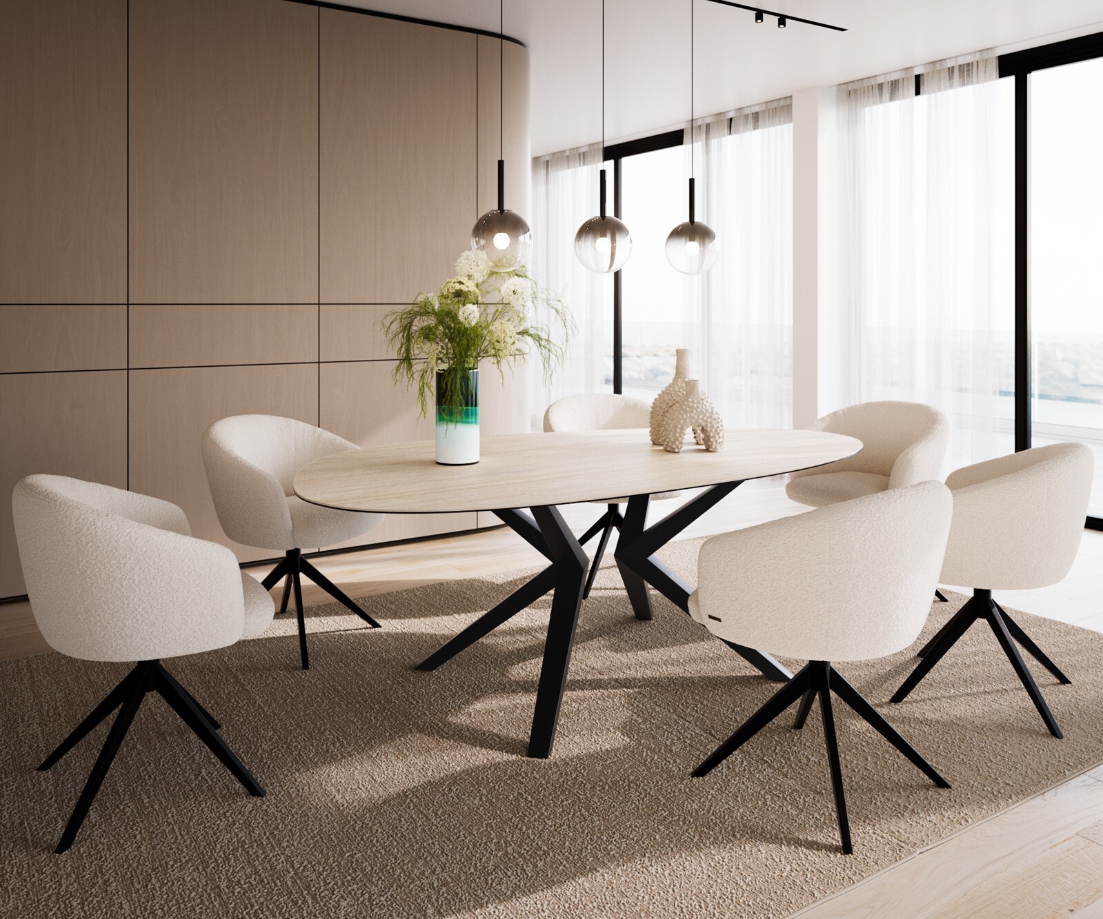 Stół do jadalni Edge owalny 220x120cm ceramika Laminam® Travertino Bianco kremowo-biały rama Zenthara metal czarny 5