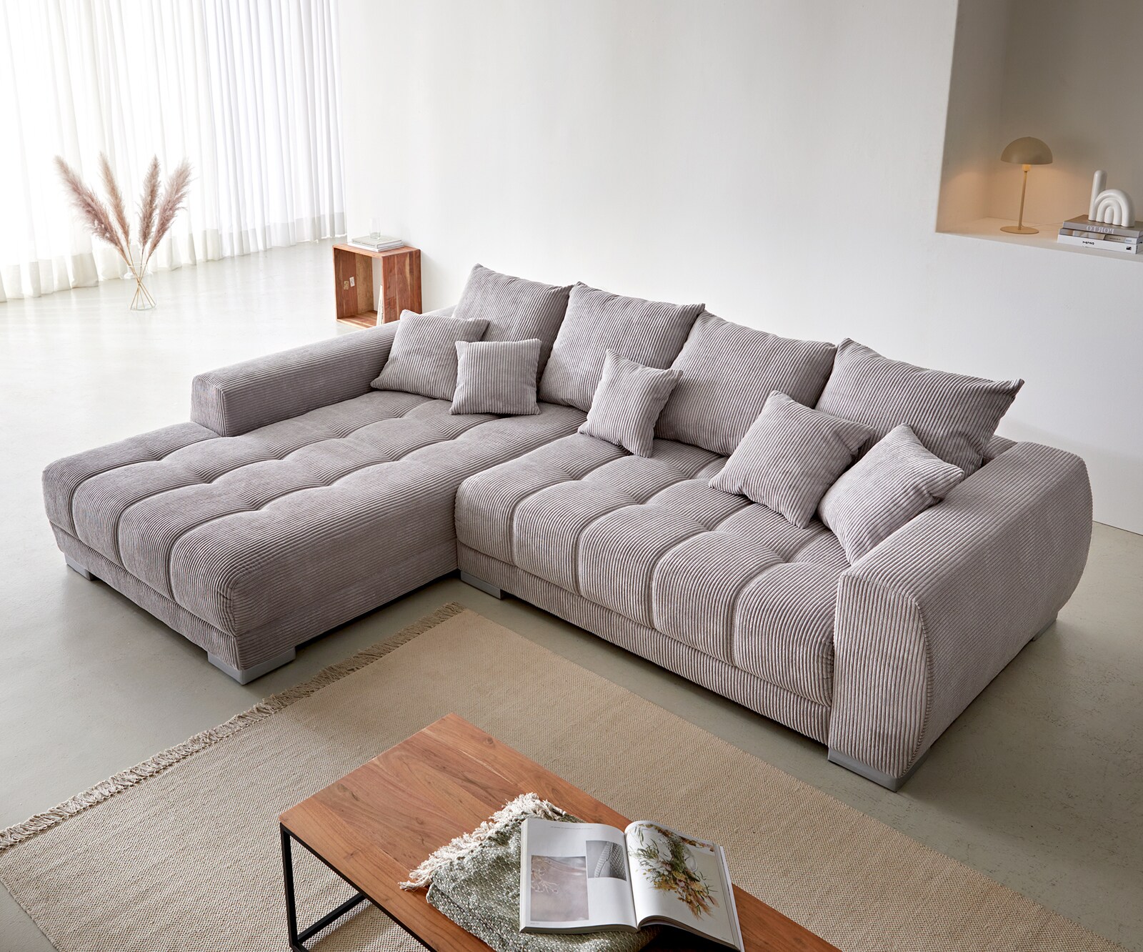Sofa narożna Josea 300x220 cm sztruks srebrno-szary szezlong lewy 3