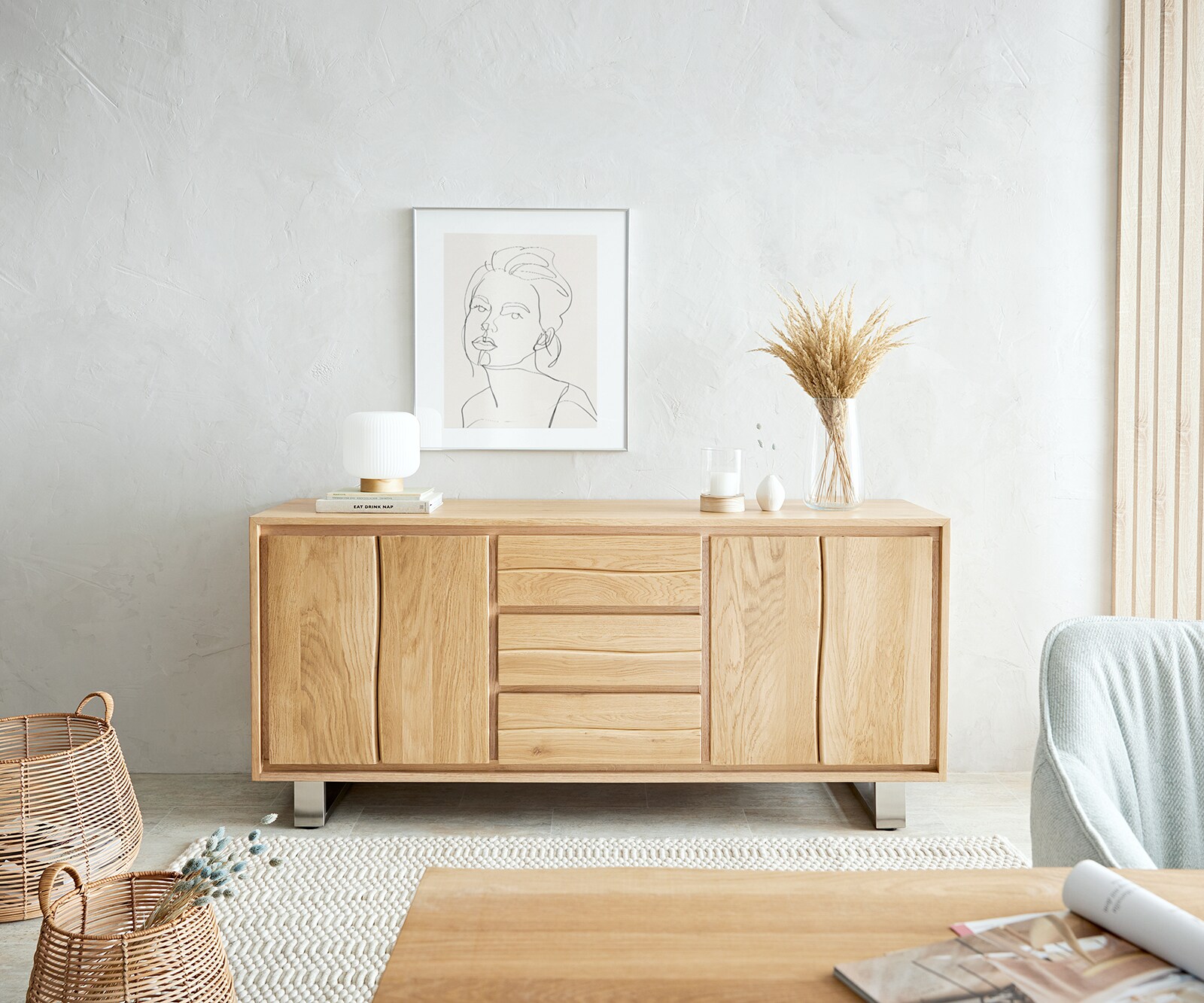 Komoda Live-Edge 170 cm dąb naturalny 3 szuflady 4 drzwi 3