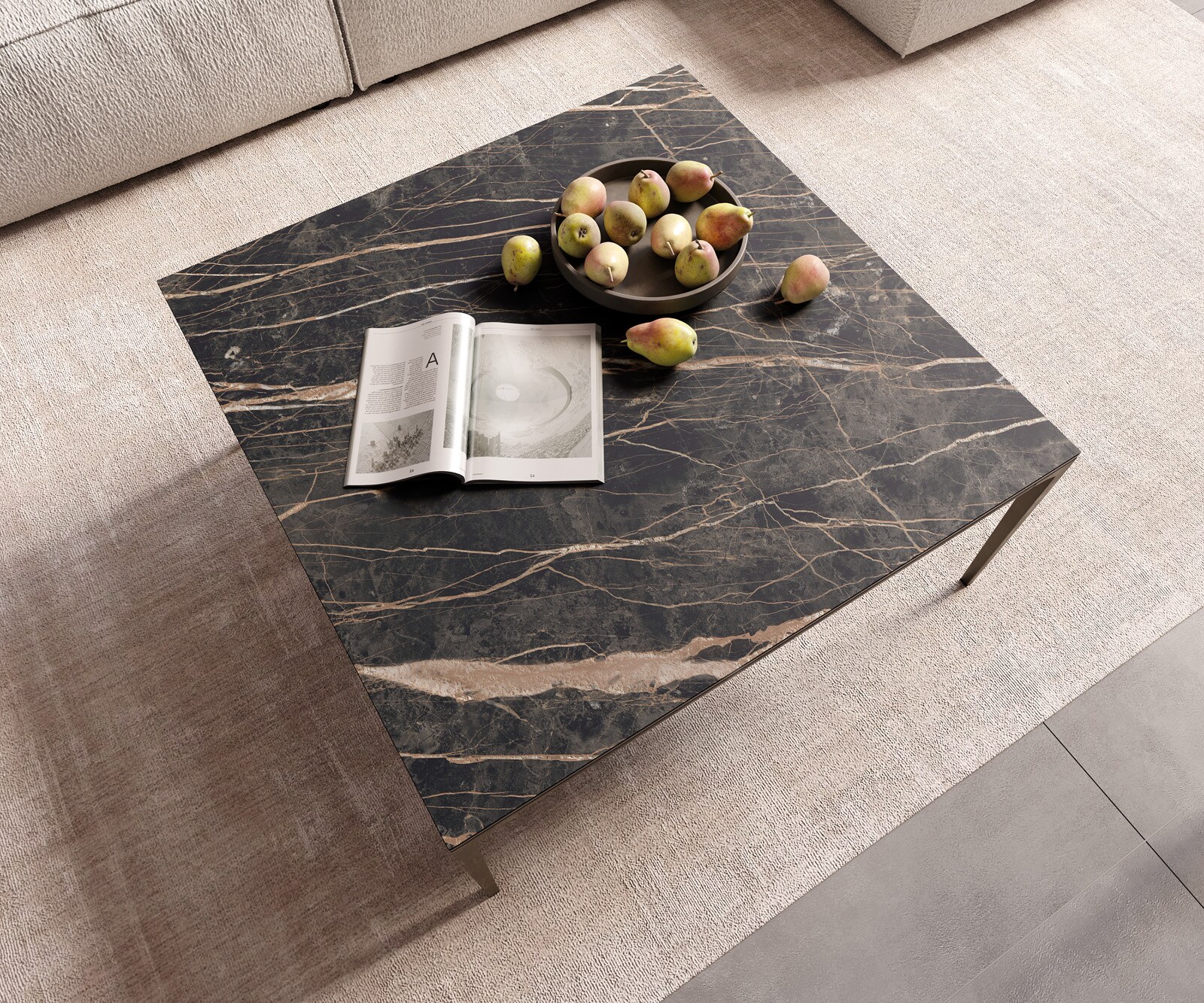 Stolik kawowy Levente 85x85cm ceramika Laminam® Noir Desir brązowy rama metal kolor tytanowy 4
