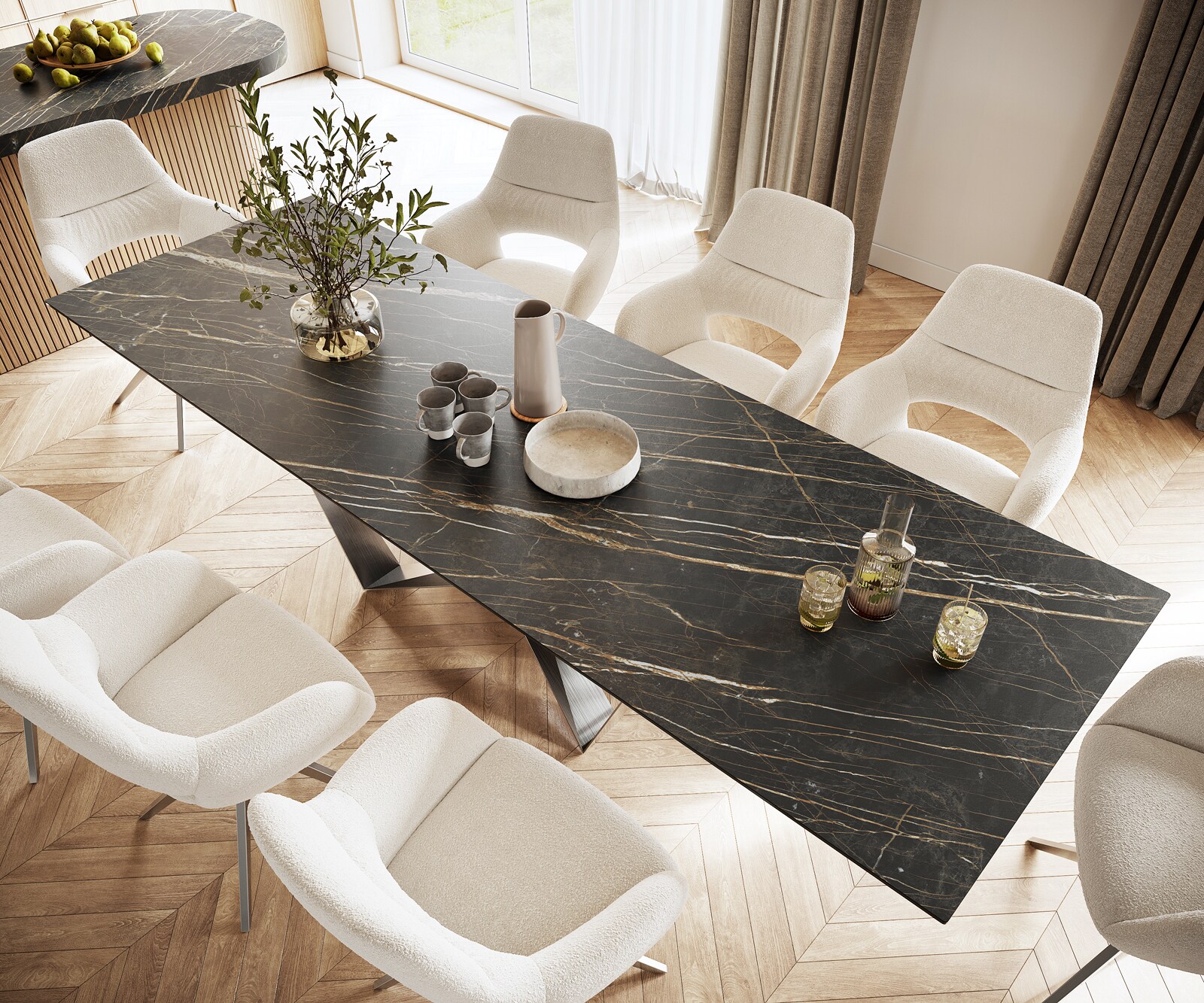 Stół do jadalni Edge 300x100cm ceramika Laminam® Noir Desir brązowy rama Spider stal nierdzewna 3