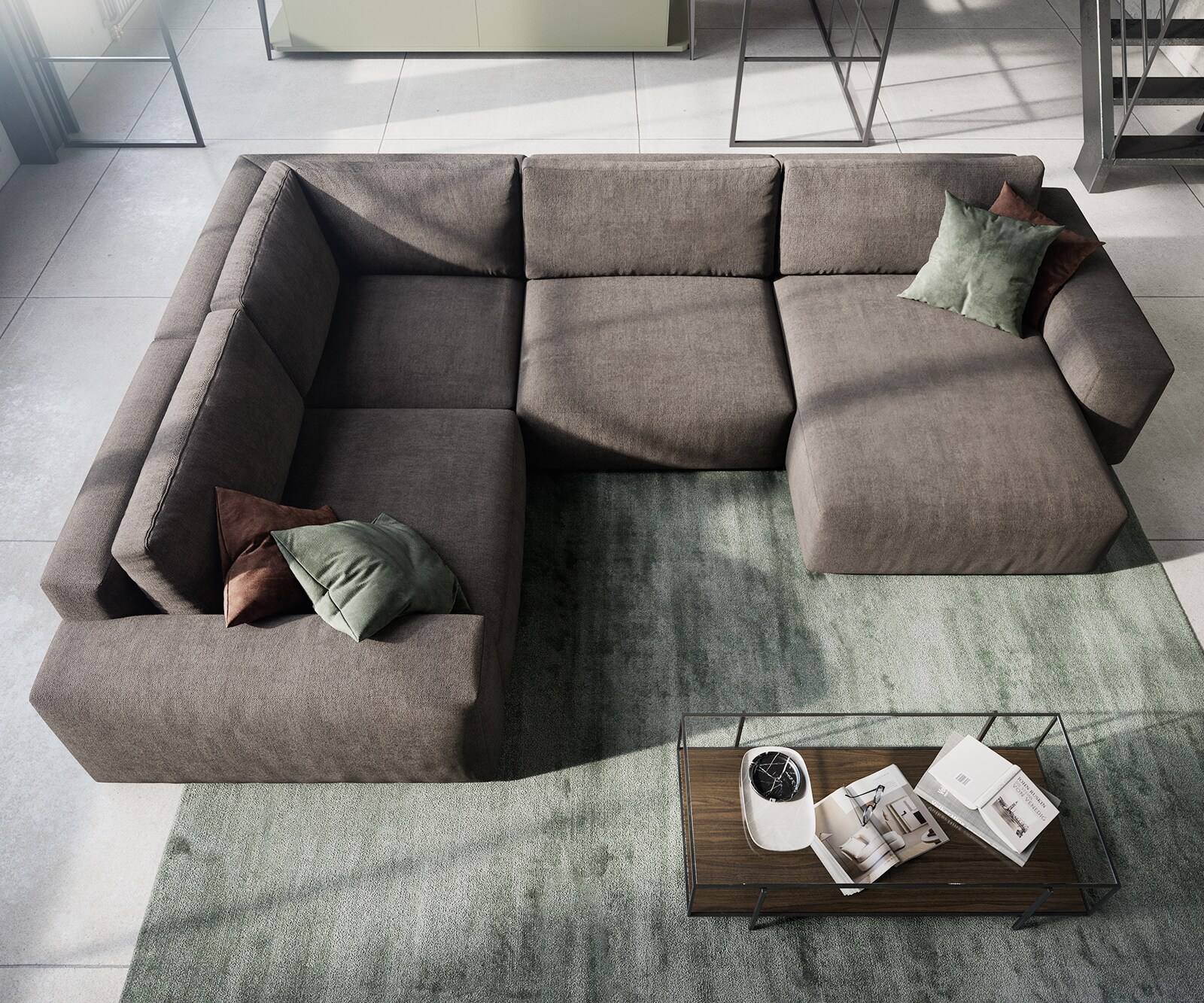 Zestaw wypoczynkowy Lanzo XL 360x260cm mikrofibra brąz khaki szezlong z możliwością zmiennego ustawienia 3