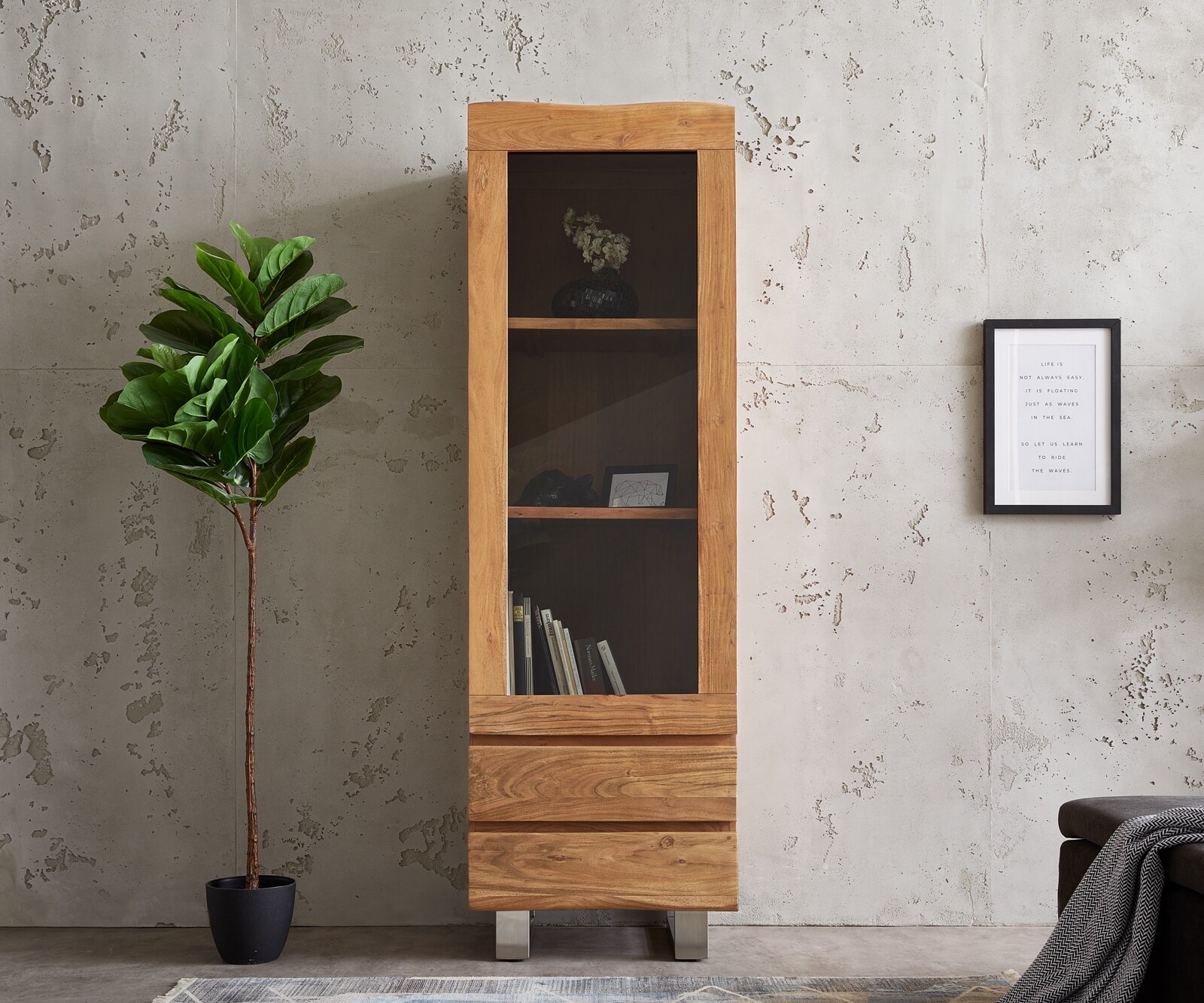 Witryna Live-Edge 60x190cm akacja naturalna live-edge 1 drzwi 2 szuflady 1