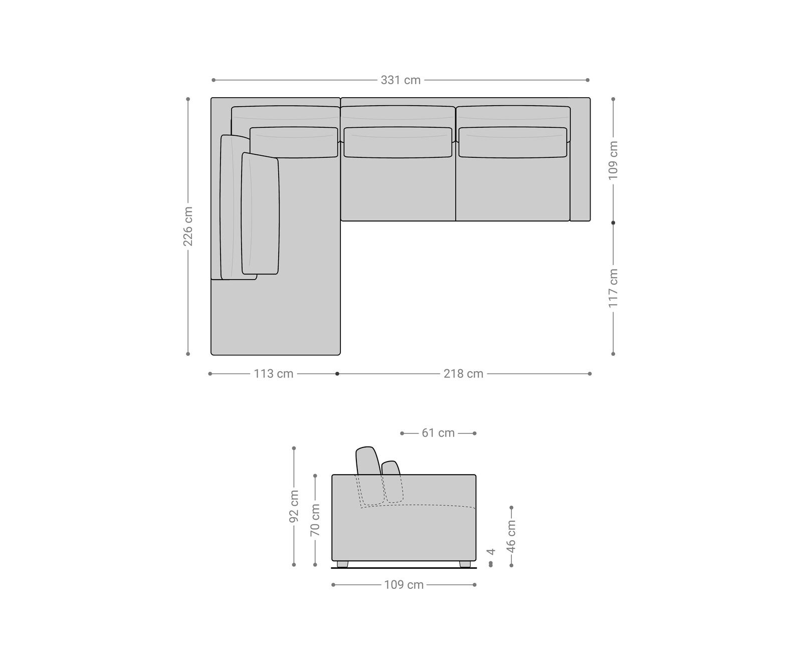Sofa narożna Isla 330x225cm szenil antracyt szezlong lewy 6