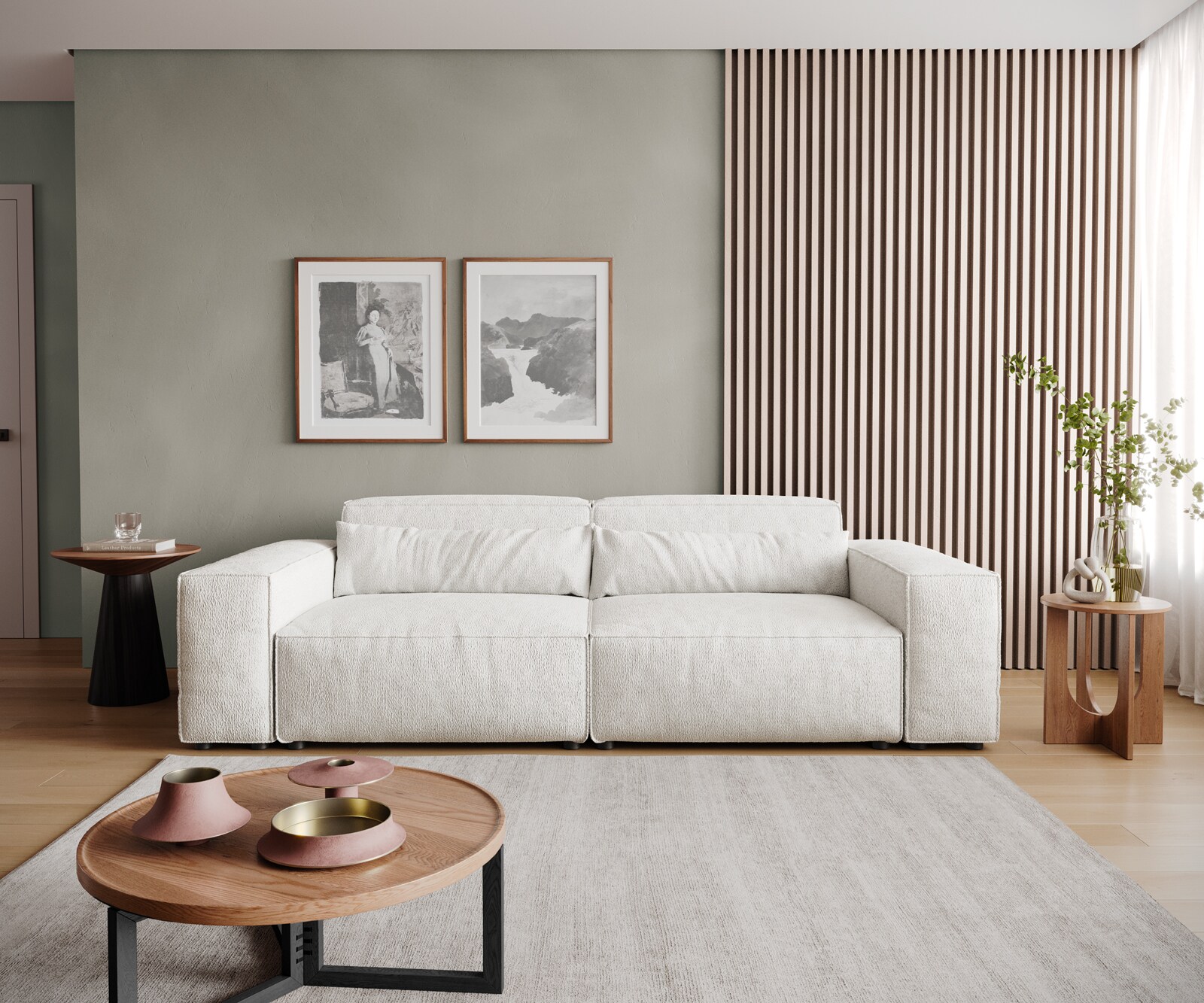 Duża sofa Sirpio 230x95 cm bouclé kremowo-biały 2