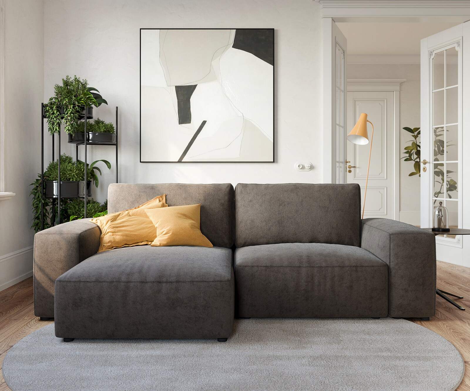 Sofa narożna Lanzo L 260x160 cm mikrofibra khaki brązowa szezlong z możliwością obustronnego montażu 1