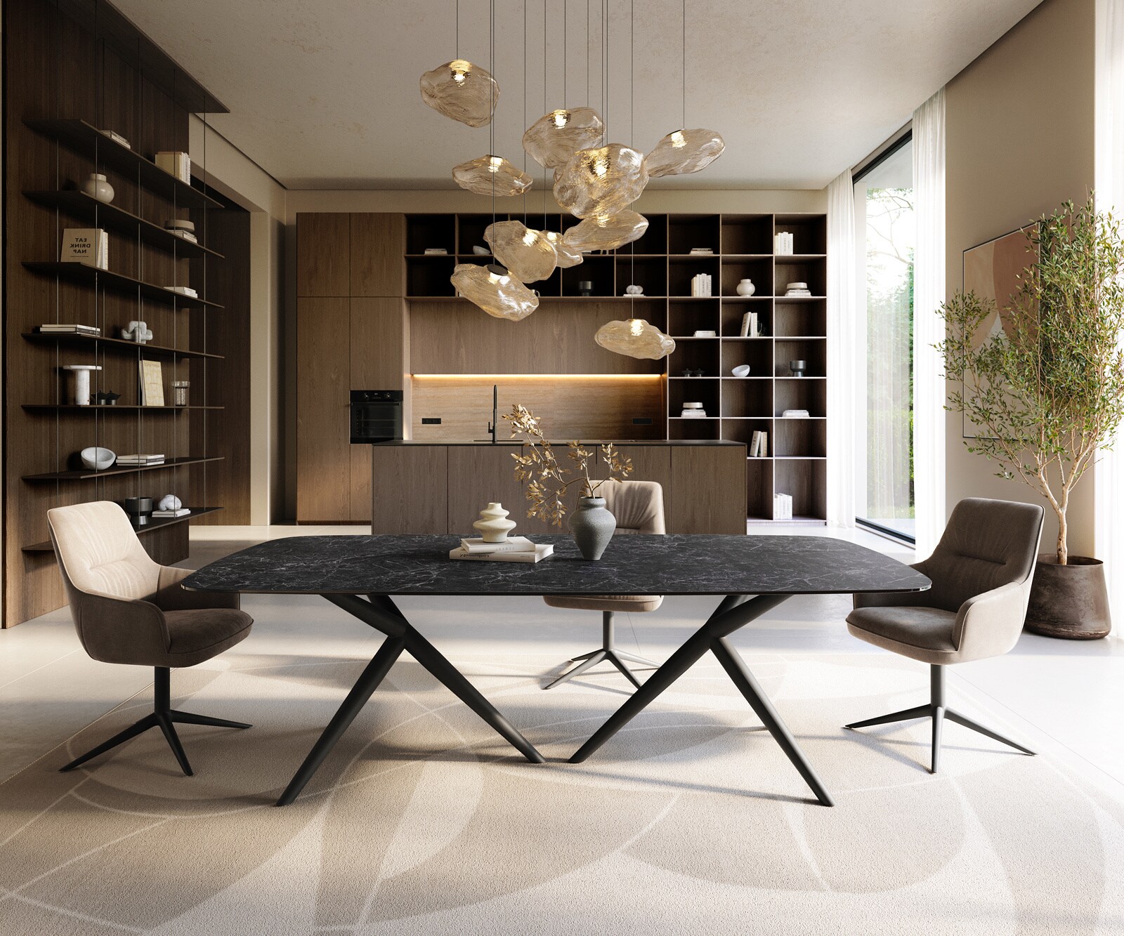 Stół do jadalni Edge w kształcie beczki 240x120 ceramika Laminam® Nero Greco antracyt rama Estelar metal czarny 2