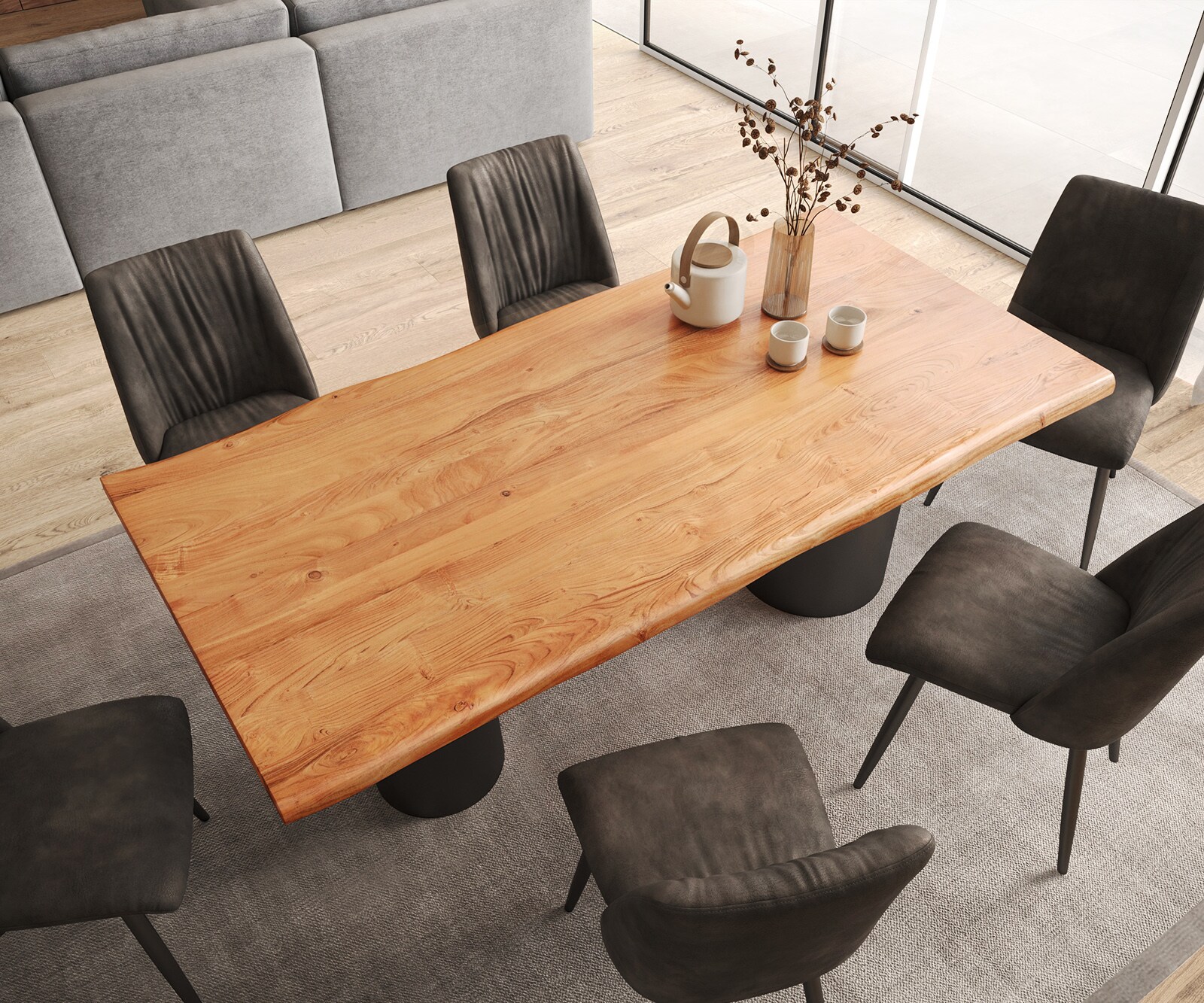Stół do jadalni Edge 200x100 cm XL akacja naturalna rama rama Troa metal czarna live-edge 3