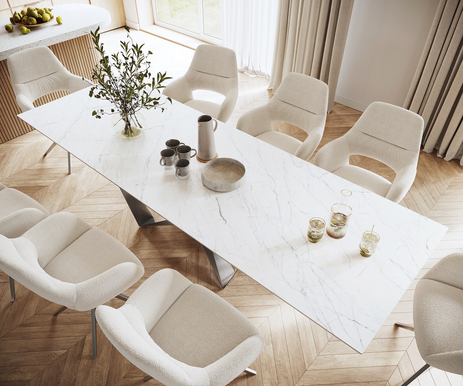 Stół do jadalni Edge 300x100cm ceramika Laminam® Statuarietto biały rama Spider stal nierdzewna 3