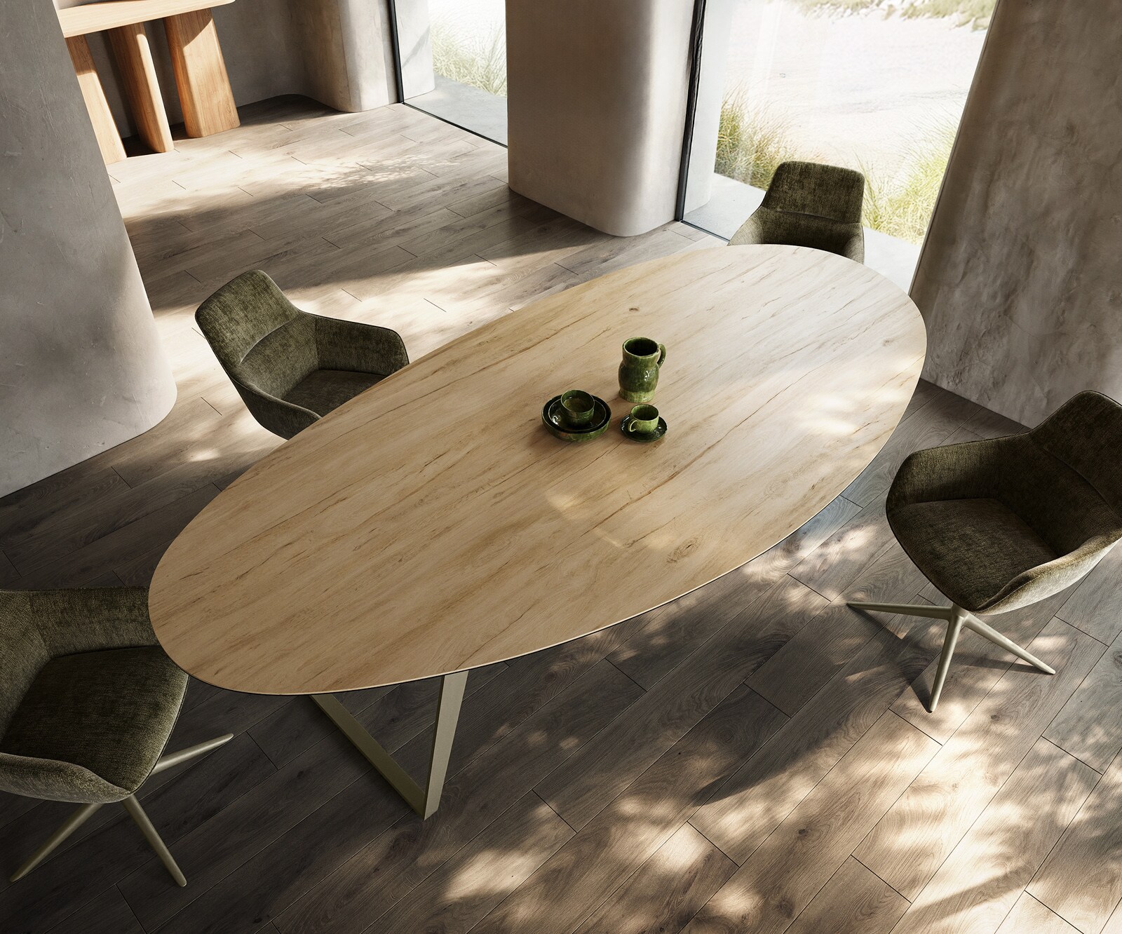 Stół do jadalni Edge owalny 280x130cm ceramika Laminam® Sabbia kolor dębowy rama pochylona metal kolor tytanowy 4