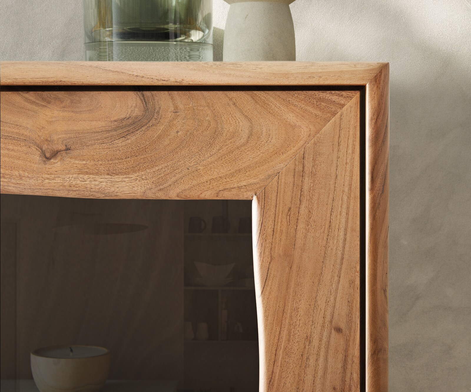 Witryna Live-Edge 120x190 cm akacja naturalna 2 drzwi 4 szuflady 6