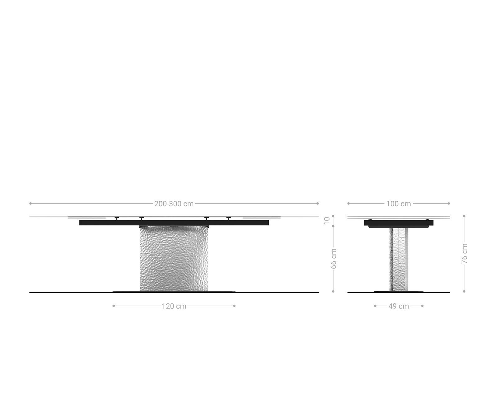 Stół do jadalni Edge 200-300x100 cm ceramika Calacatta Luxe biało-złoto-szary rama Wave stal nierdzewna rozkładany 8