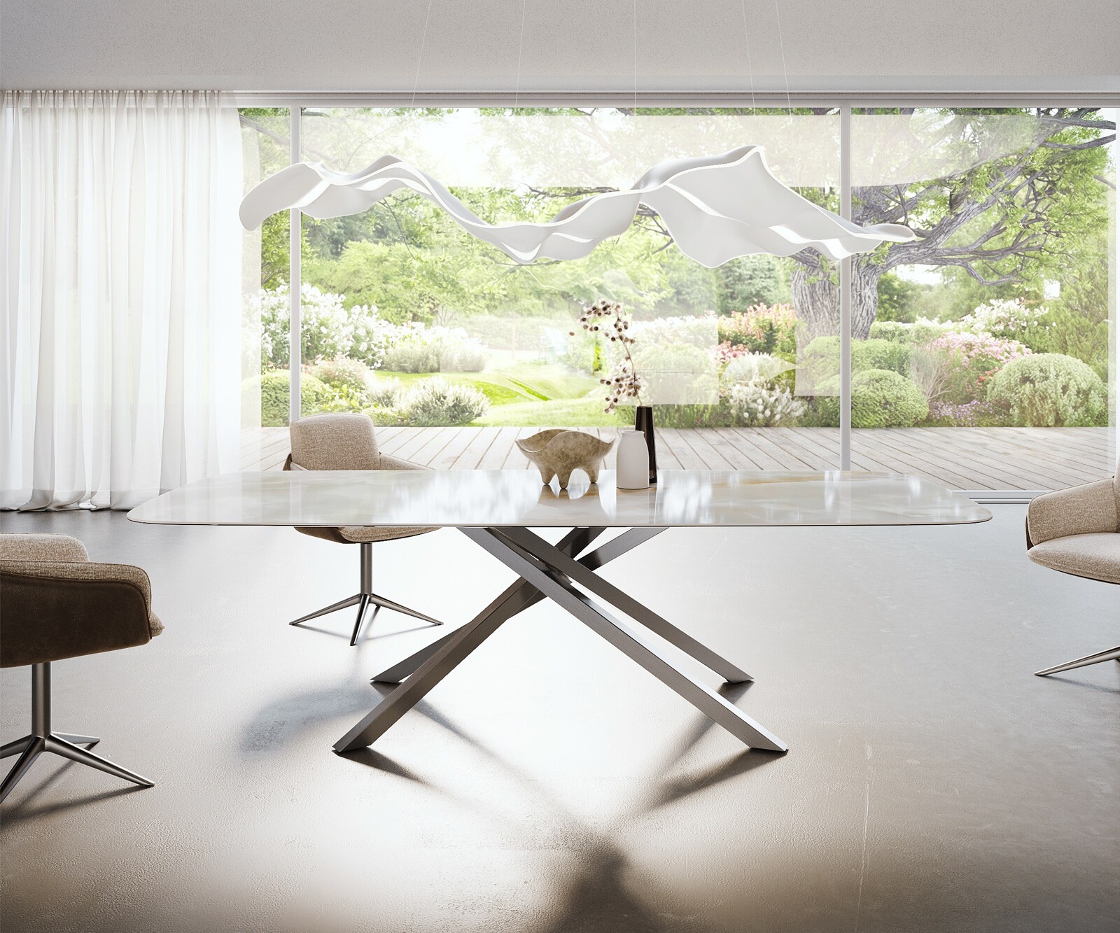 Stół do jadalni Edge w kształcie beczki 270x120 cm ceramika Iris FMG Onice Grigio rama Cross stal nierdzewna 2