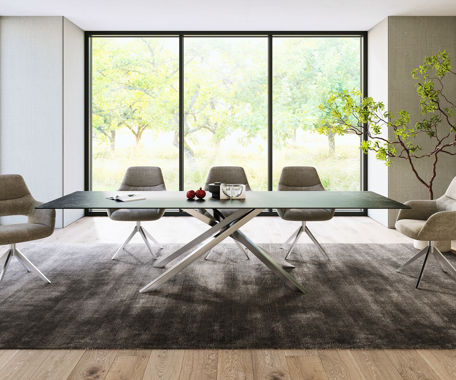 Stół do jadalni Edge 300x100cm ceramika Laminam® Nero Greco antracyt rama Cross stal nierdzewna 1