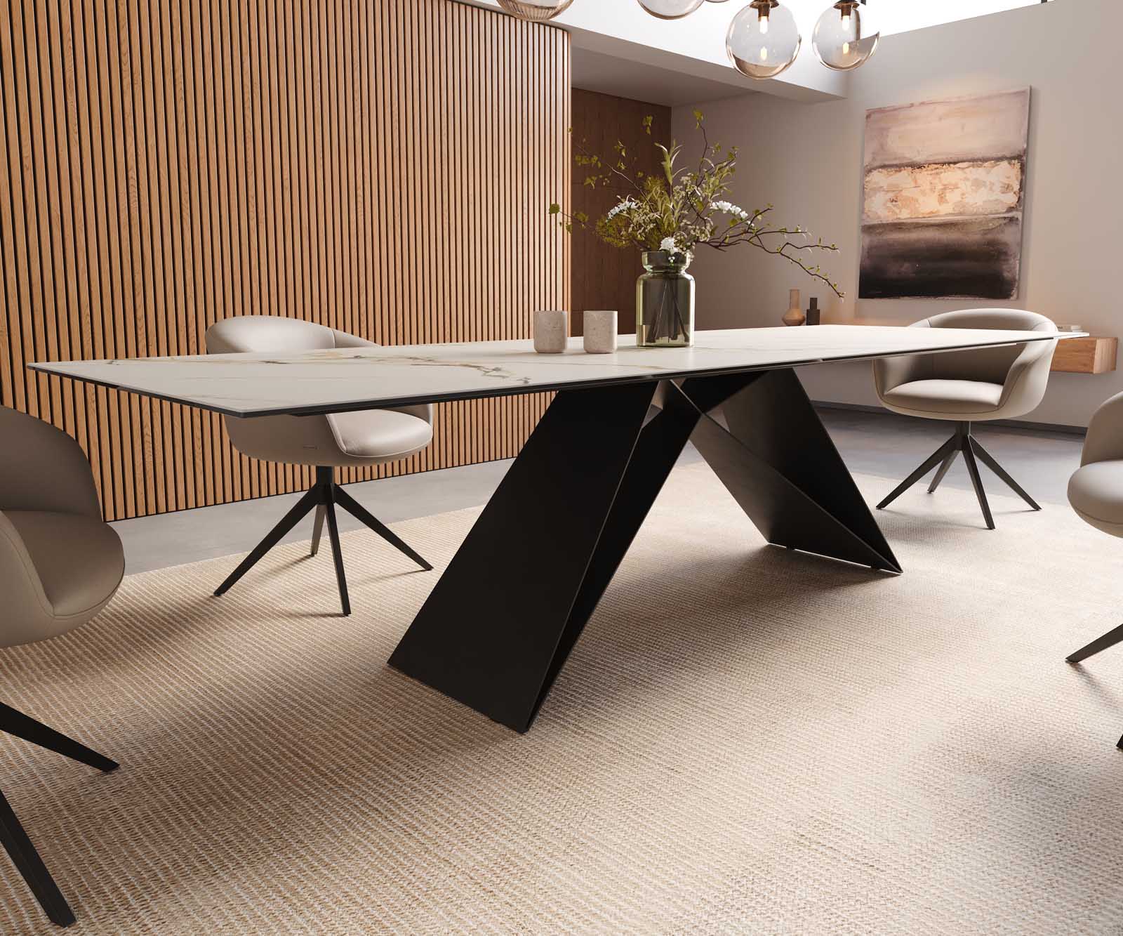 Stół do jadalni Edge 300x100cm ceramika Calacatta Luxe biało-złoto-szary rama V metal czarna 7