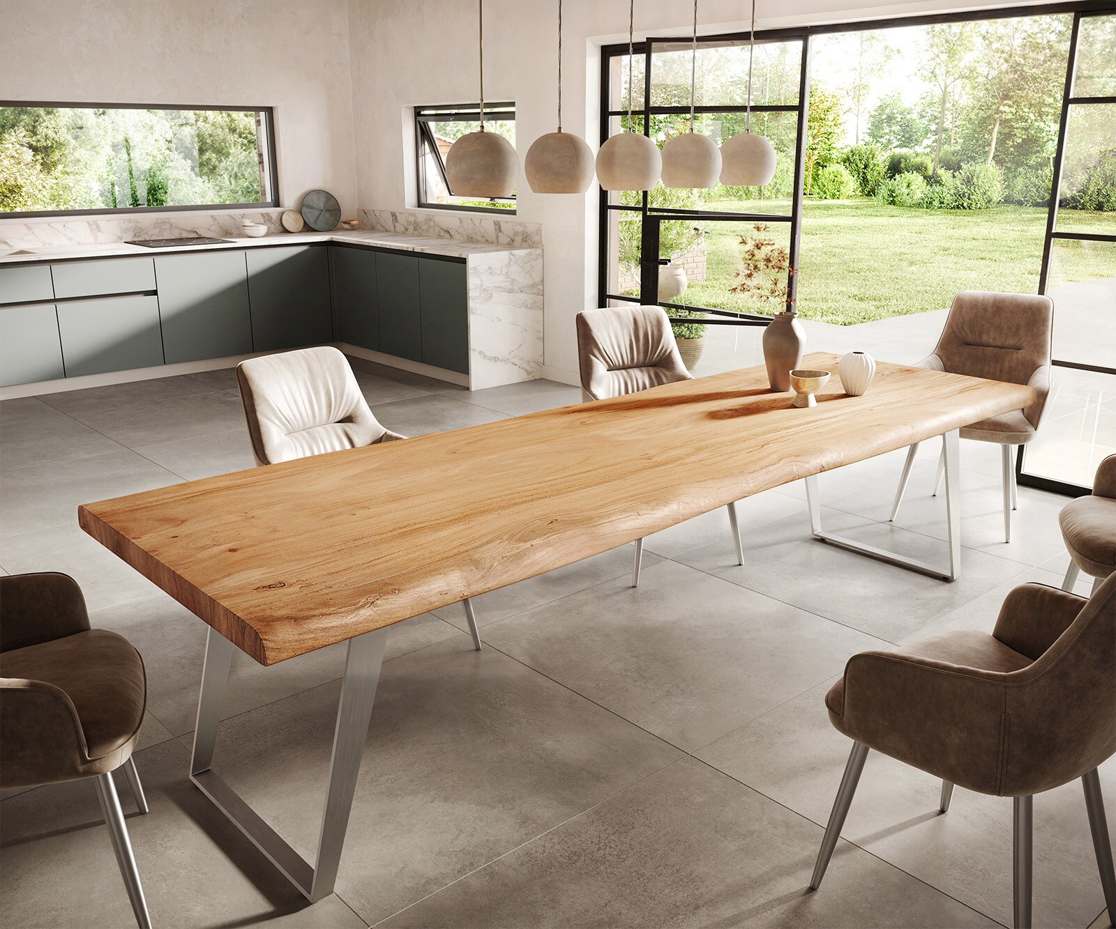 Stół do jadalni Edge 300x100cm XL akacja naturalna stal nierdzewna live-edge 1