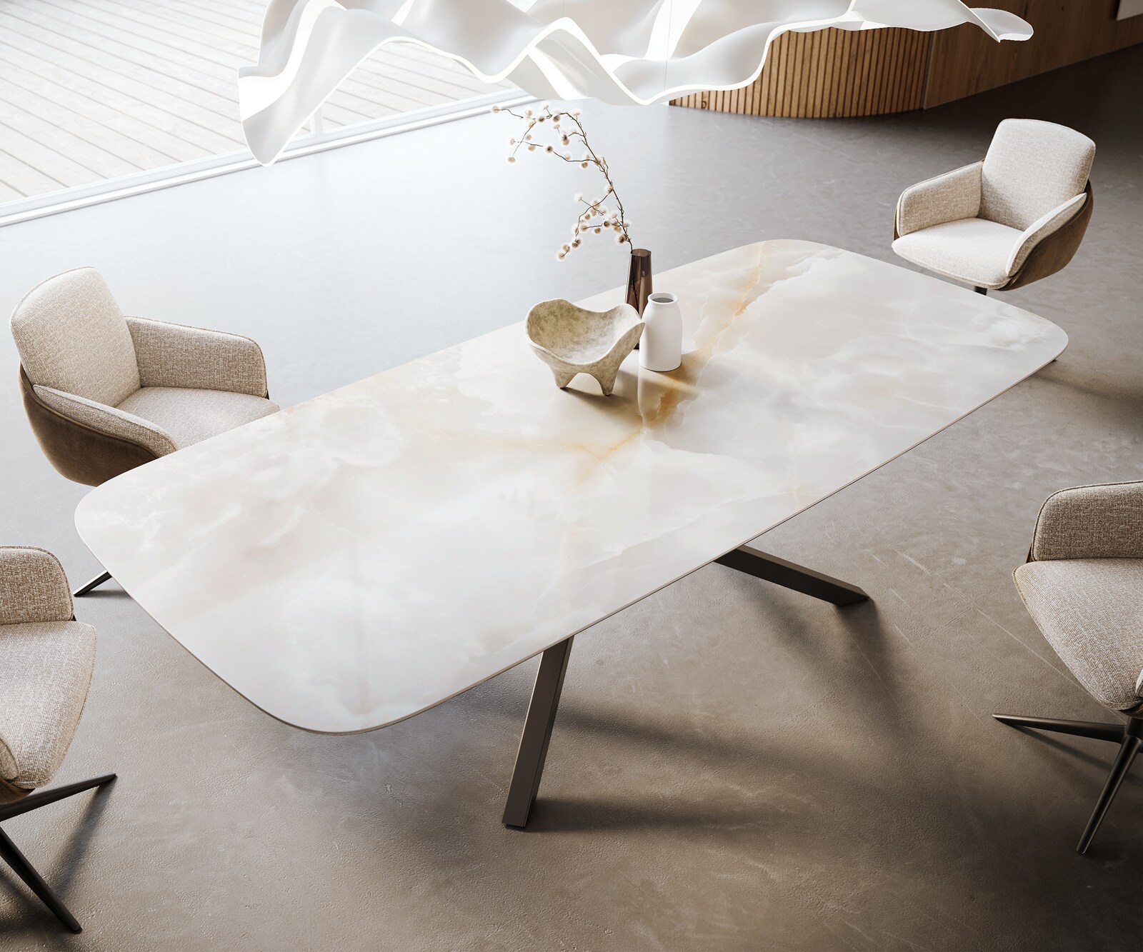 Stół do jadalni Edge w kształcie beczki 270x120 cm ceramika Iris FMG Onice Grigio rama Cross metal czarny 4