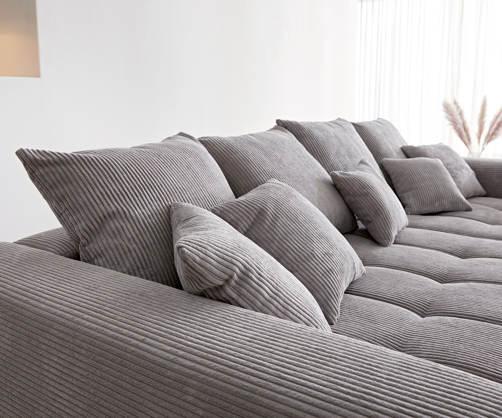 Sofa narożna Josea 300x220 cm sztruks srebrno-szary szezlong prawy 5