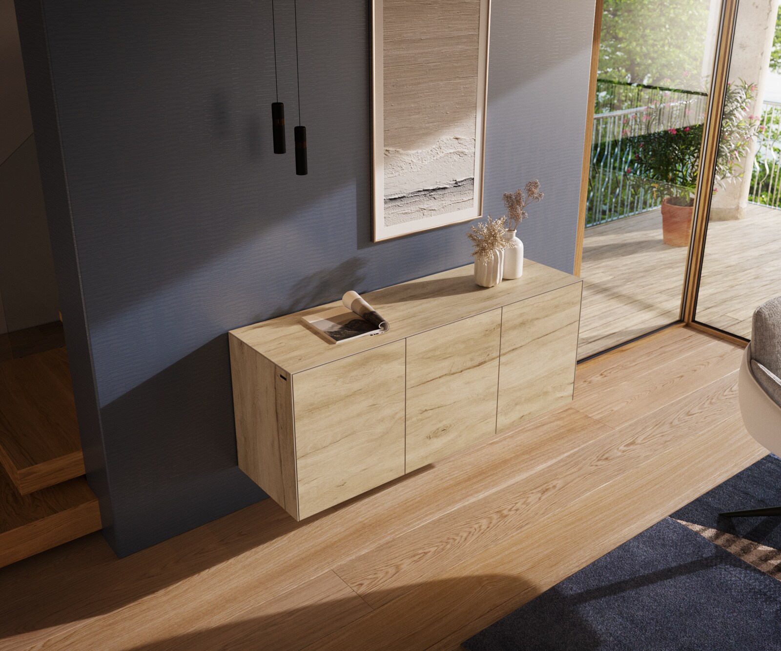Komoda Cuor 150 cm ceramika Laminam® Sabbia (kolor dębu) 3 drzwi podwieszana 4