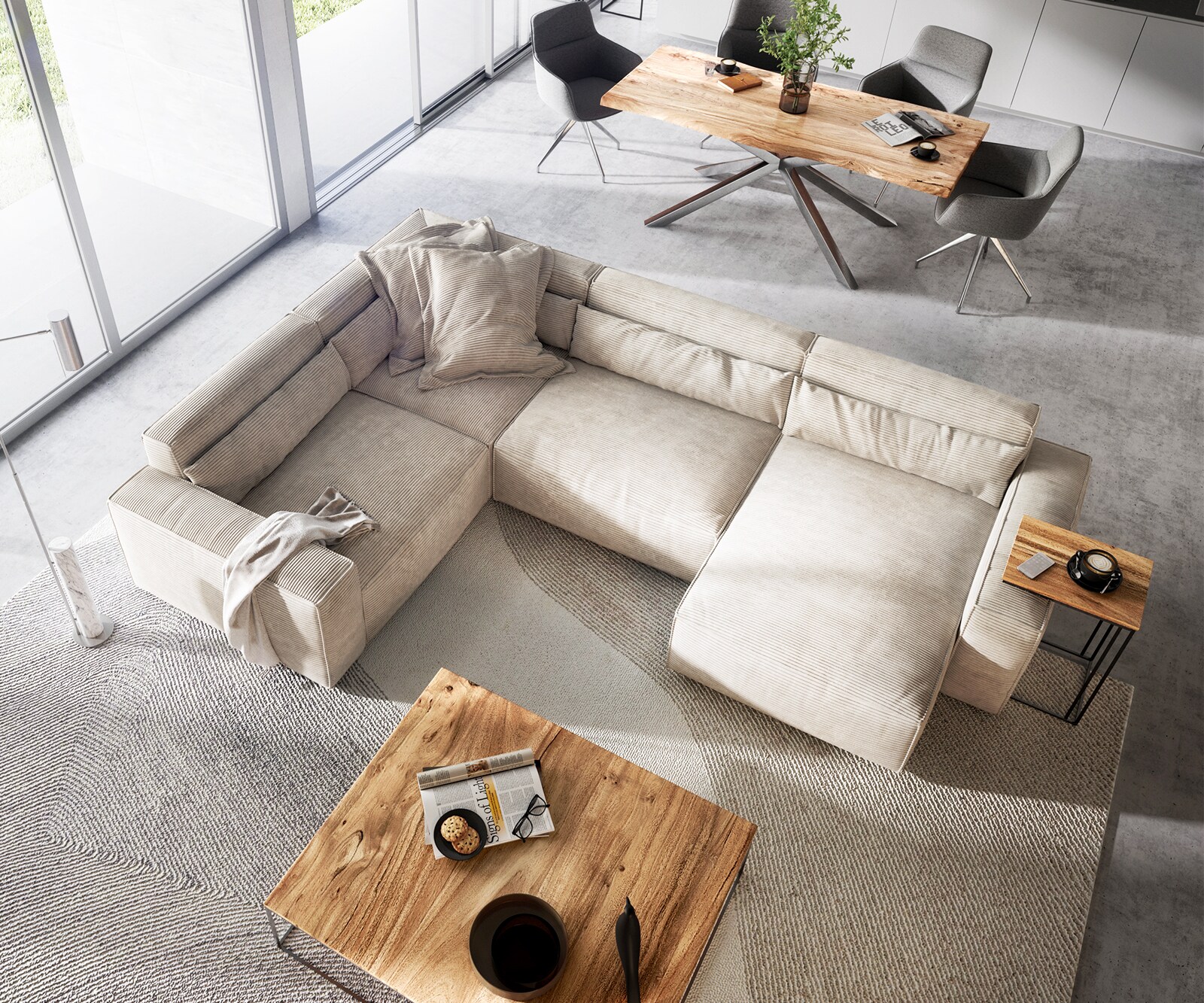 Sofa w kształcie litery U Sirpio 300x210 cm sztruks beżowy szezlong z możliwością obustronnego montażu 4
