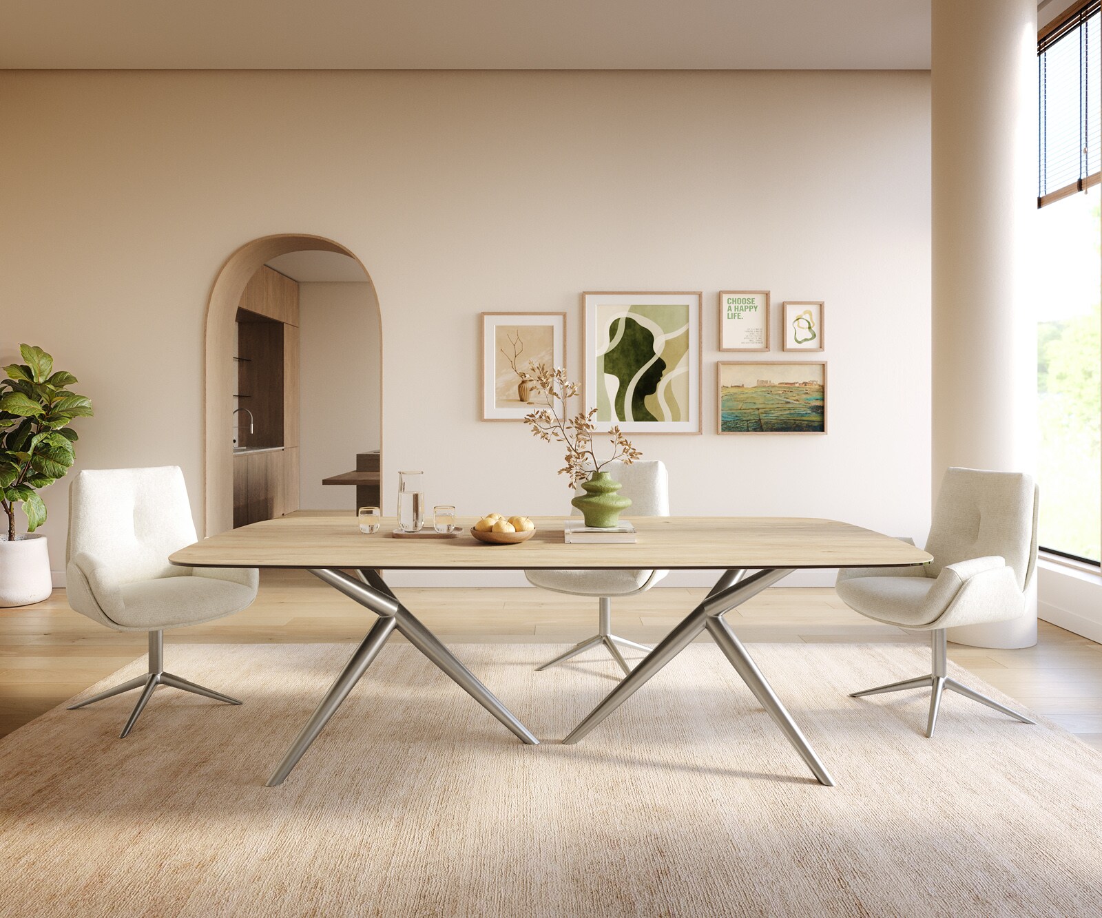Stół do jadalni Edge w kształcie beczki 240x120cm ceramika Laminam® Sabbia kolor dębowy rama Estelar stal nierdzewna 2
