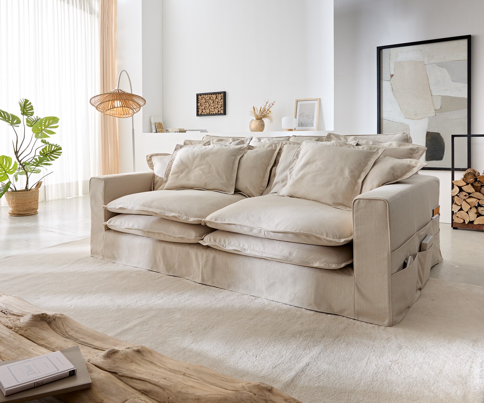 Sofa Noelia 240x145 cm kolor kości słoniowej z poduszkami