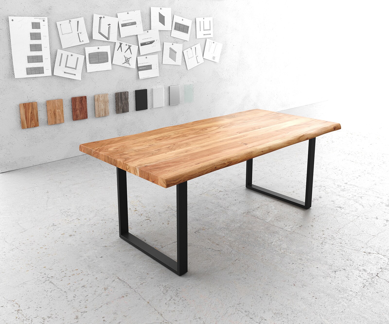 Stół do jadalni Edge 200x100 cm XL akacja naturalna metal wąska rama czarna live-edge 1
