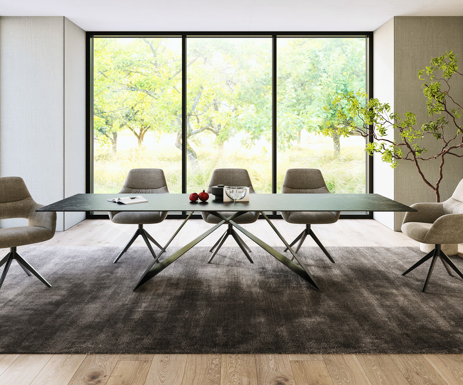 Stół do jadalni Edge 300x100cm ceramika Laminam® Nero Greco antracyt rama V czarna 1
