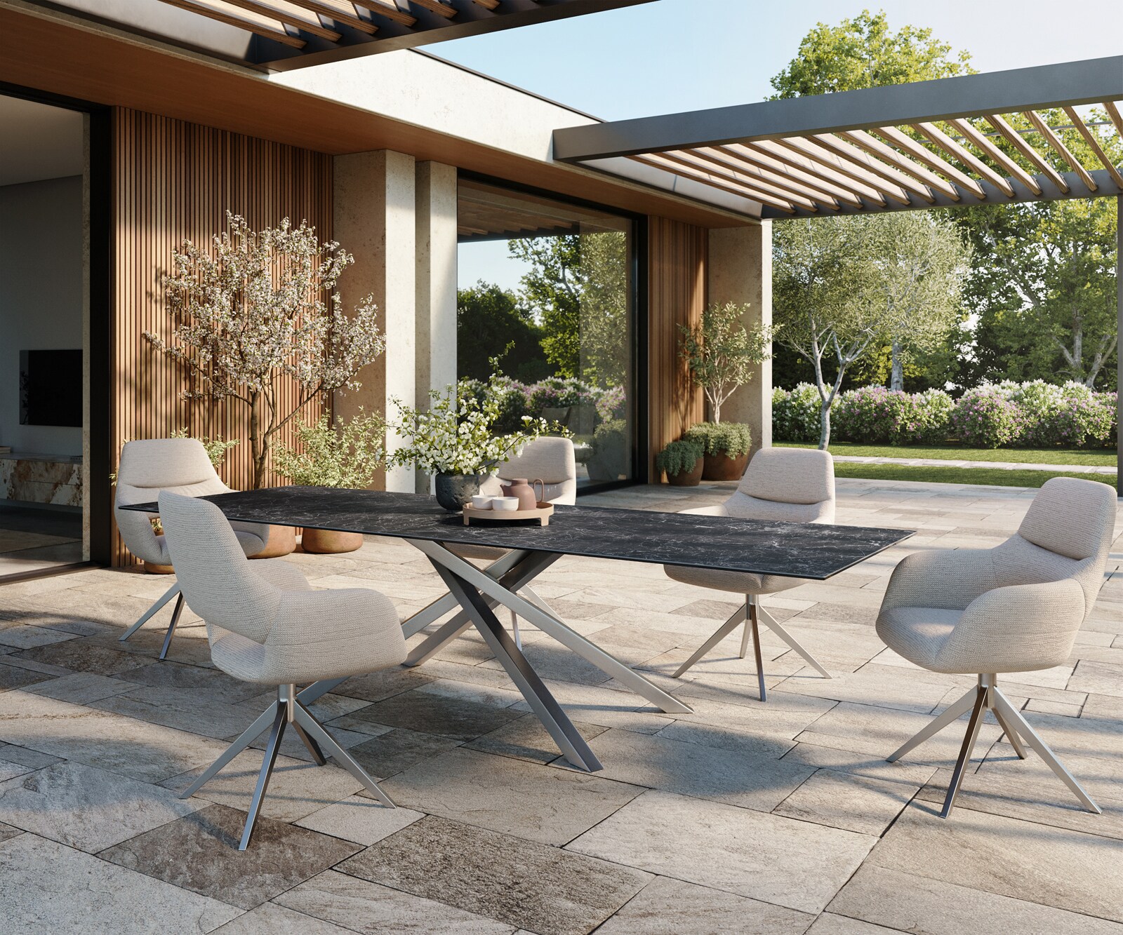 Stół ogrodowy Edge 300x100 cm ceramika Laminam® Nero Greco Antracyt rama Cross stal nierdzewna 5
