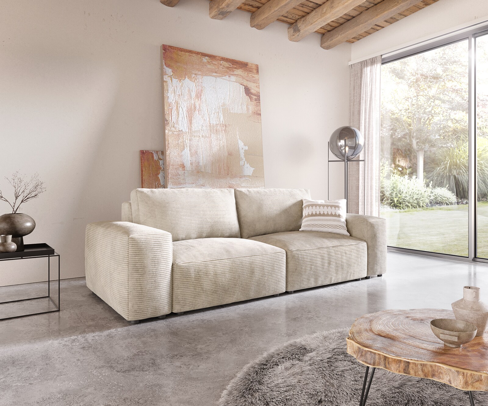 Sofa Lanzo XL 270x130cm sztruks beżowy z pufem 1