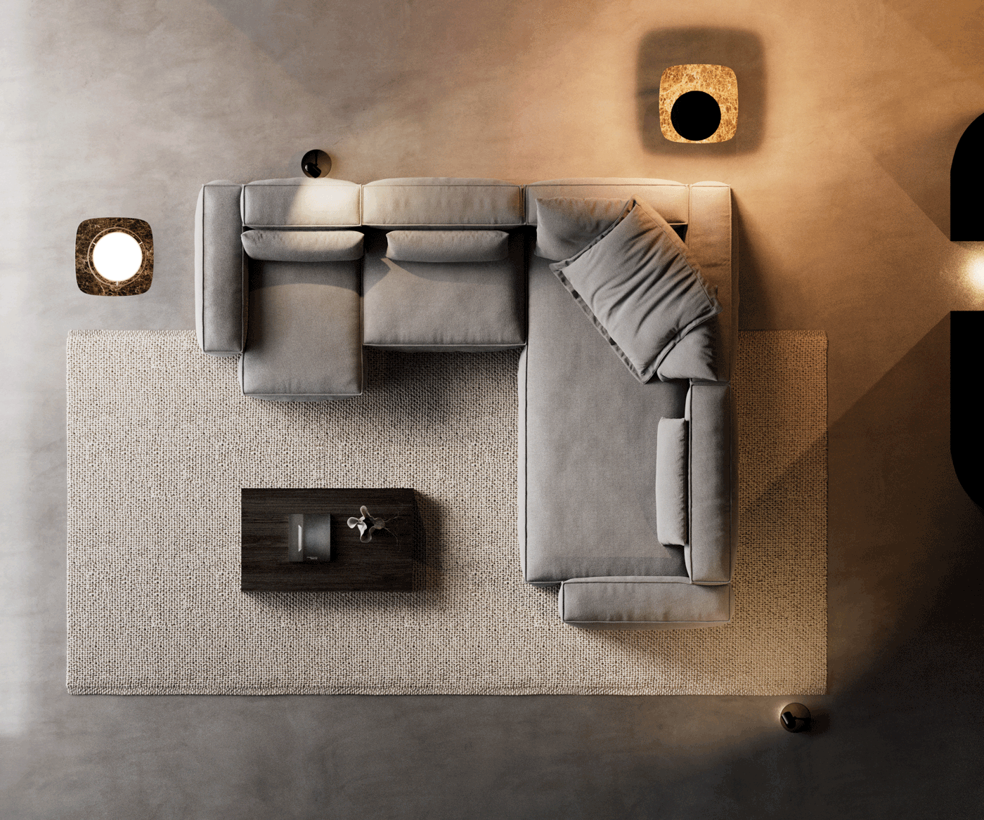 Sofa w kształcie litery U Freestyle 360x290 cm miękka tkanina strukturalna szara z lamówką 6