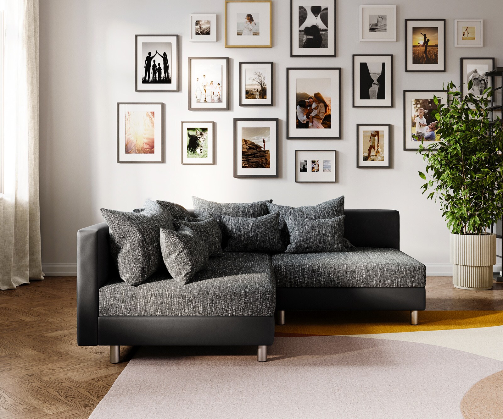 Sofa narożna Clovis czarna szezlong lewy modułowa z możliwością rozbudowy 2
