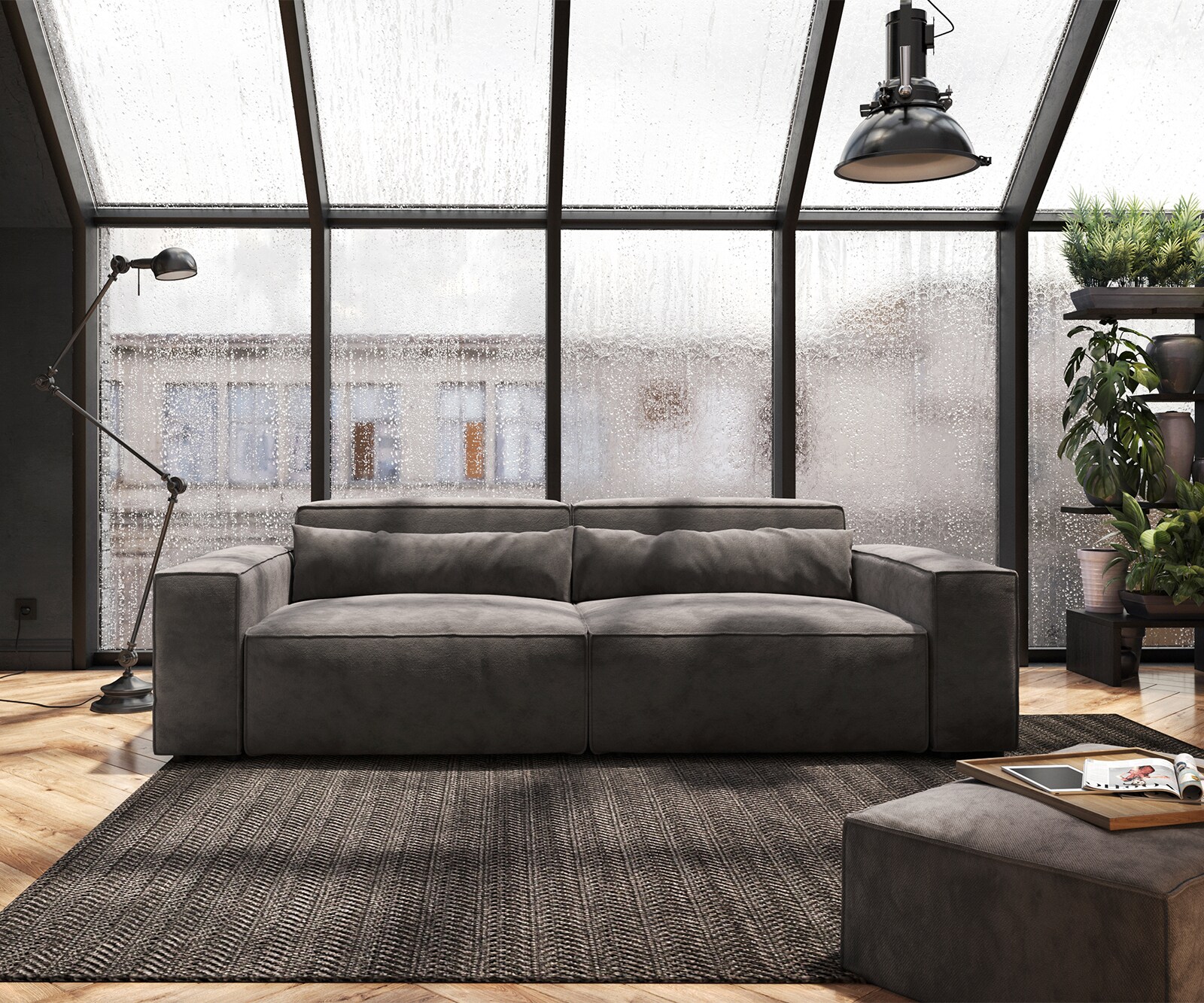 Sofa Sirpio 230x95 cm mikrofibra khaki brąz z pufem 1