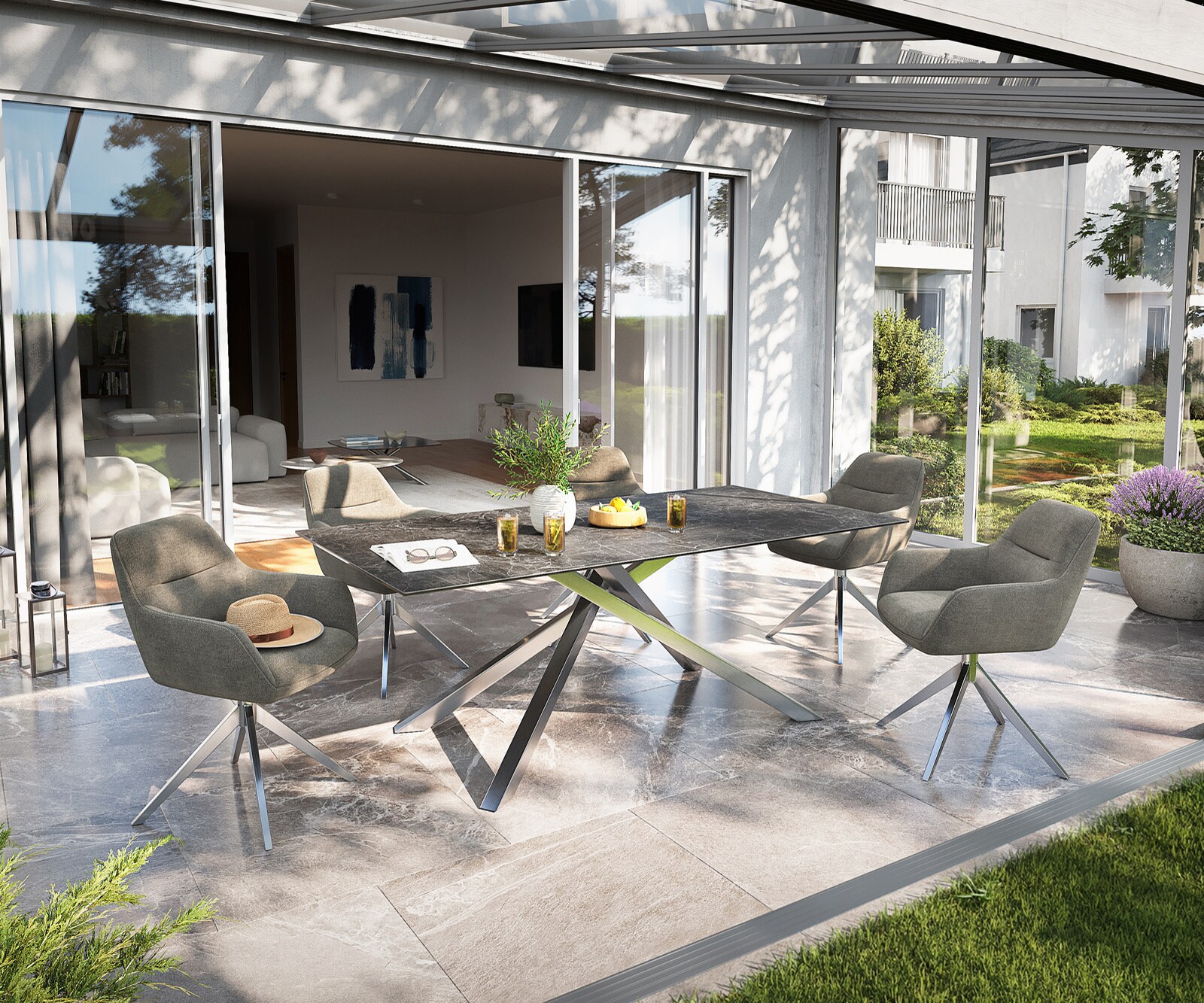 Stół ogrodowy Edge 200x100 cm ceramika Laminam® Nero Greco Antracyt rama Cross stal nierdzewna 5