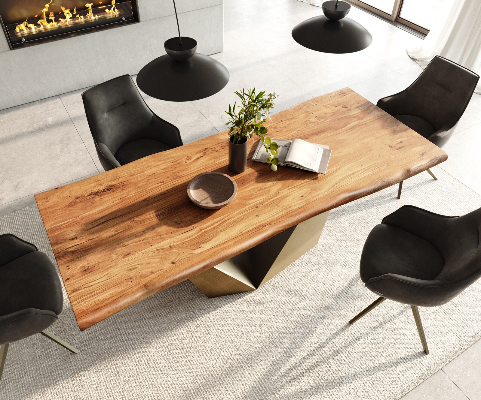 Stół do jadalni Edge 240x100 cm akacja naturalna rama Prisma metaliczny złoty live-edge 3