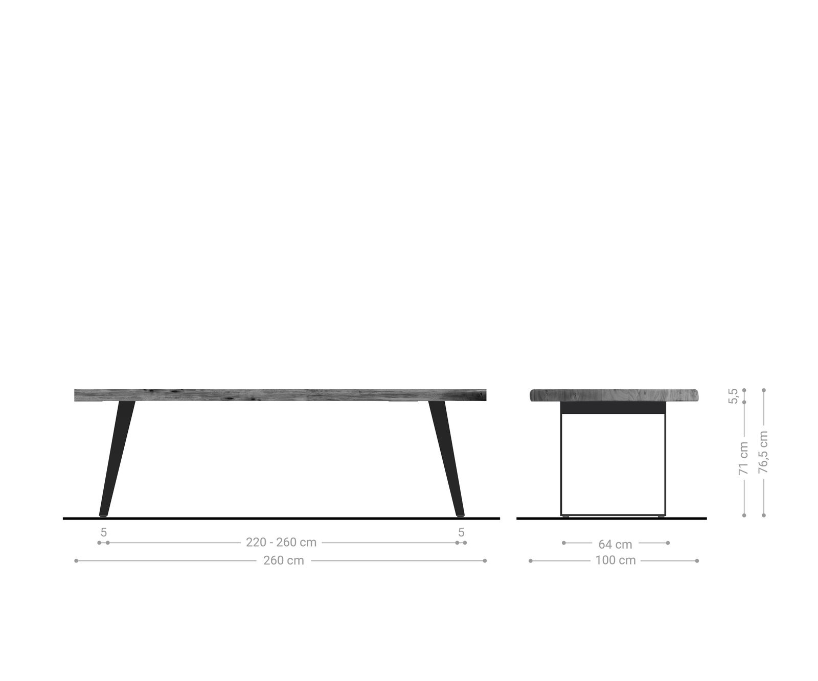 Stół do jadalni Edge 260x100cm XL akacja naturalna stal nierdzewna live-edge 7