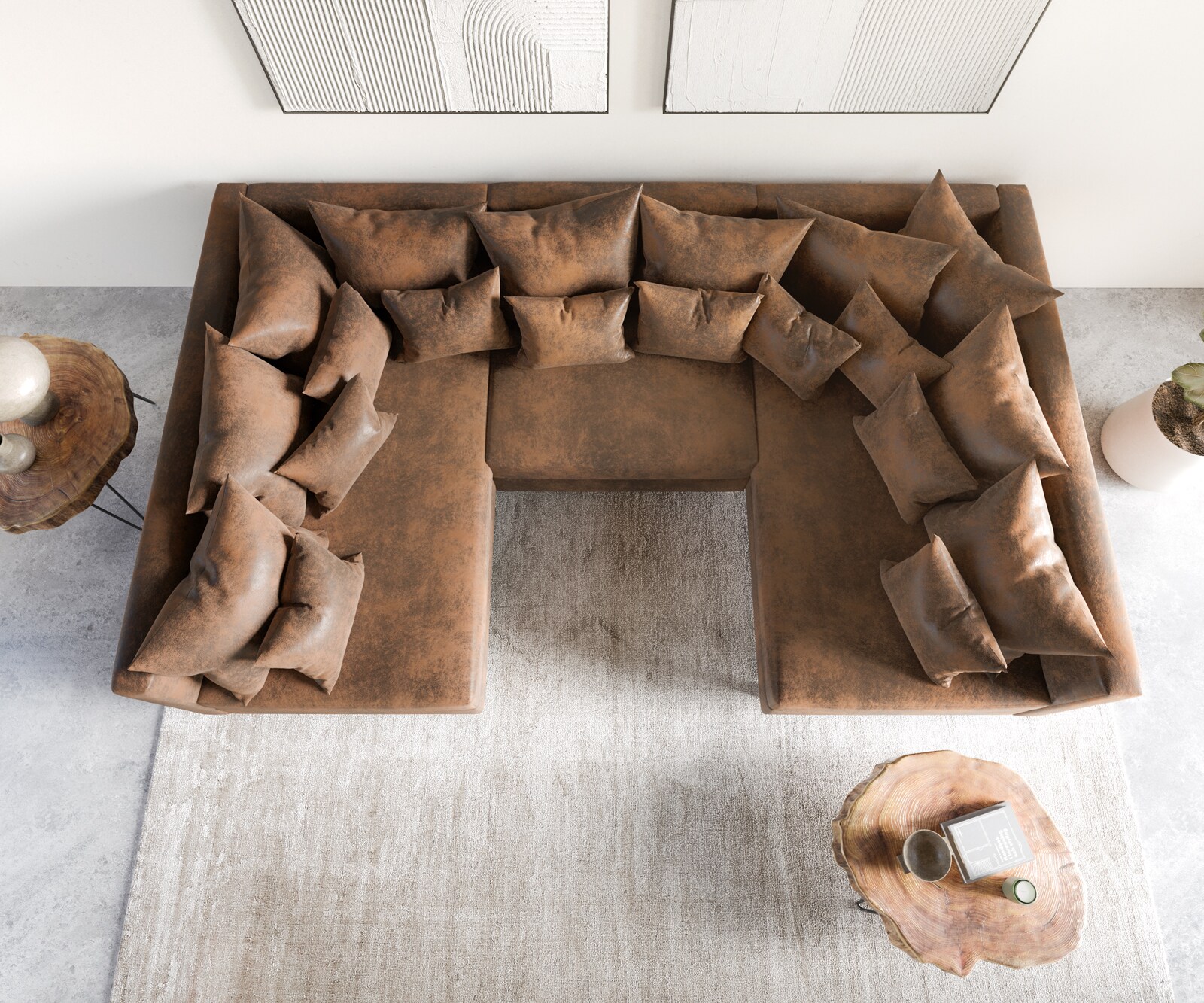 Zestaw wypoczynkowy Clovis brązowy antyczny sofa modułowa 4