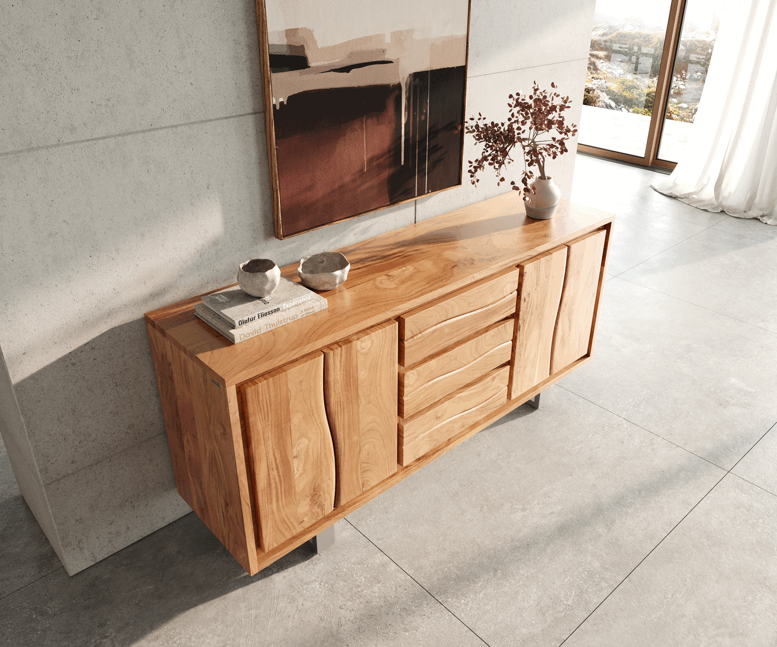 Komoda Live-Edge 170 cm akacja naturalna 3 szuflady 4 drzwi 3