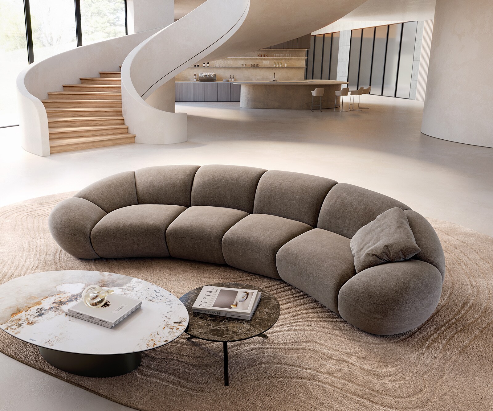 Sofa Lunna 360x175 cm miękka tkanina strukturalna szaro-brązowa 2 poduszki 3