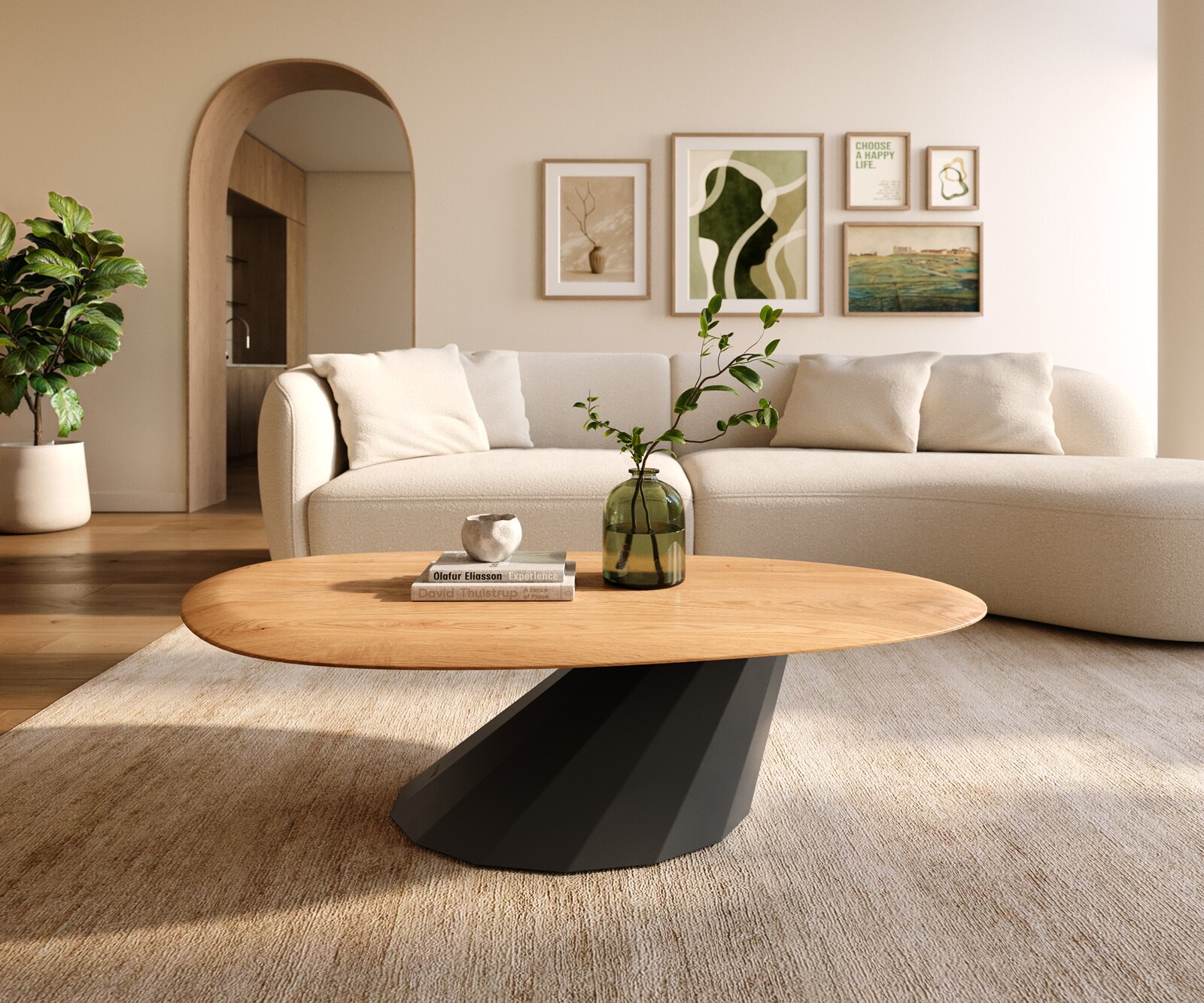 Stolik kawowy Edge owalny 140x75 cm dąb naturalny zaokrąglona krawędź Parabi czarny metal 1