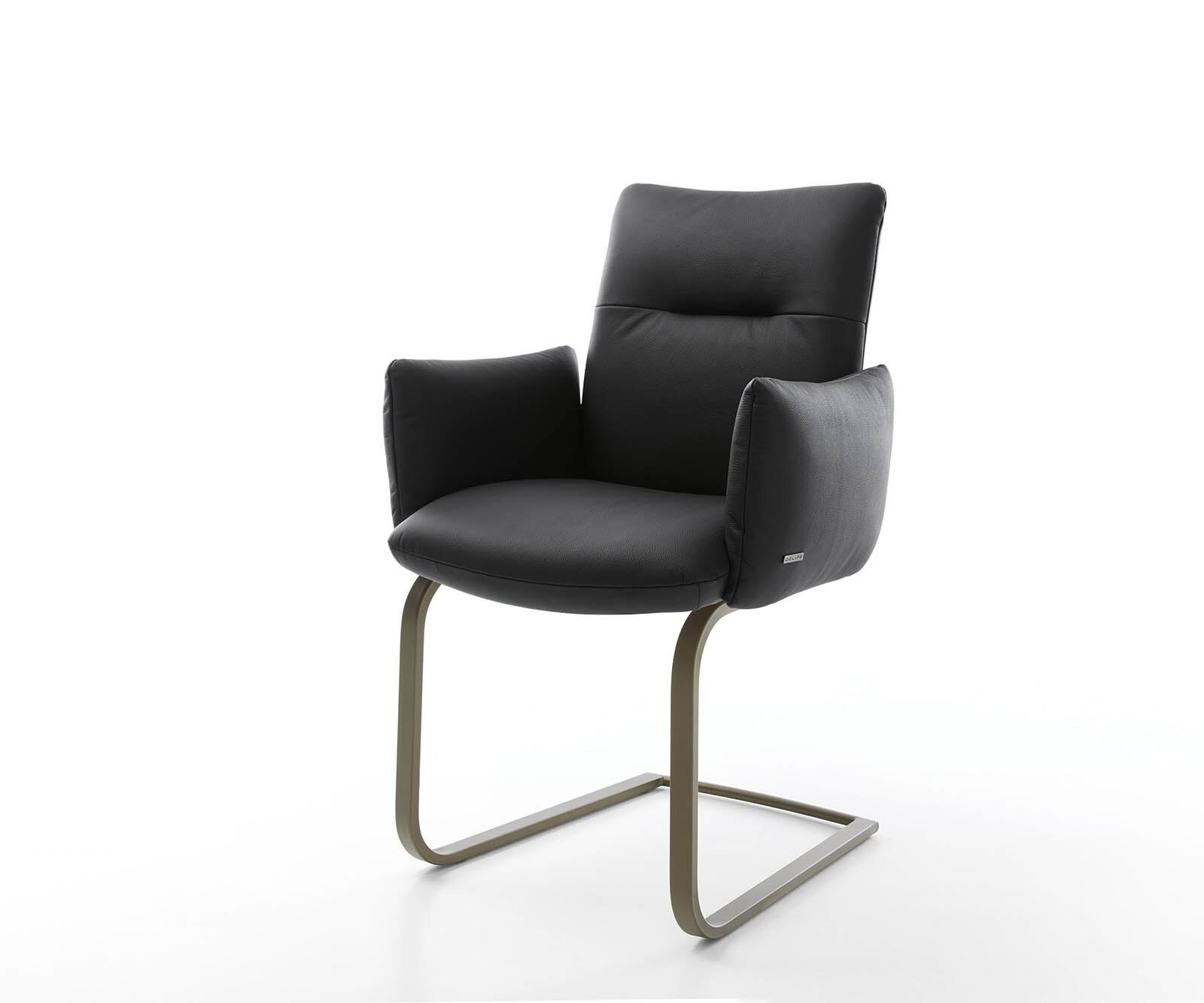 Krzesło do jadalni Jova-Flex z podłokietnikami skóra naturalna czarna rama wspornikowa płaska kolor tytanowy ze sprężynami kieszeniowymi