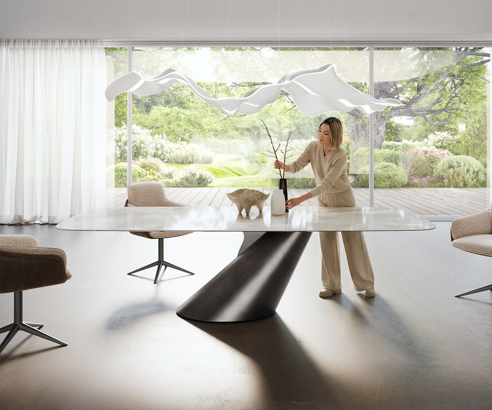 Stół do jadalni Edge w kształcie beczki 270x120 cm ceramika Iris FMG Onice Grigio rama Cono metaliczny srebrny 2