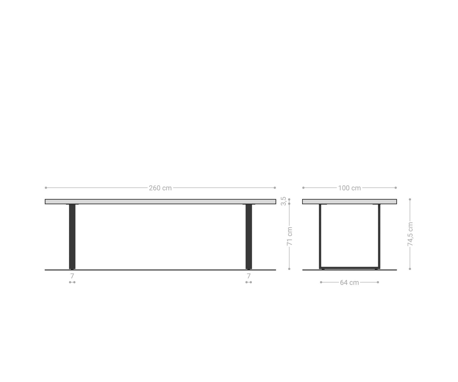Stół do jadalni Edge 260x100 cm akacja platynowa metal wąska rama czarna live-edge 6