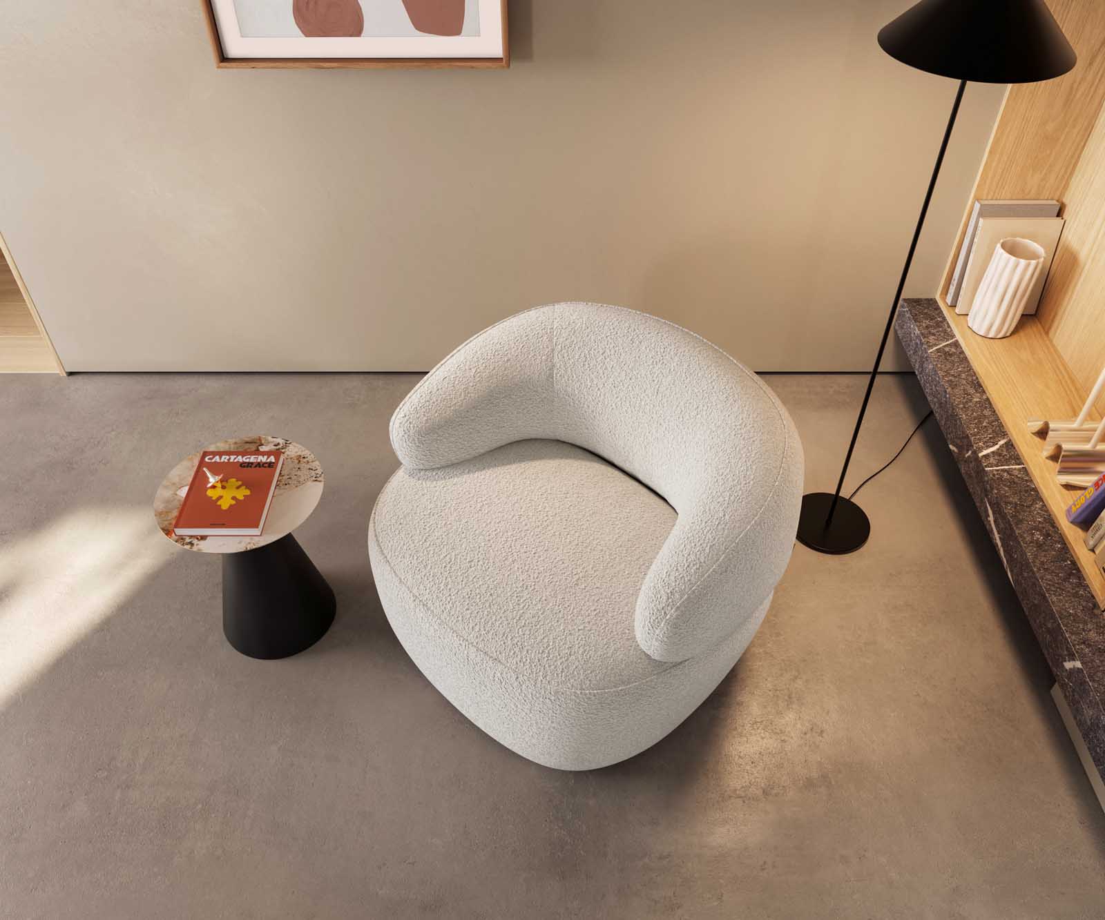 Fotel wypoczynkowy Nova 88x88cm bouclé kremowo-biały 1