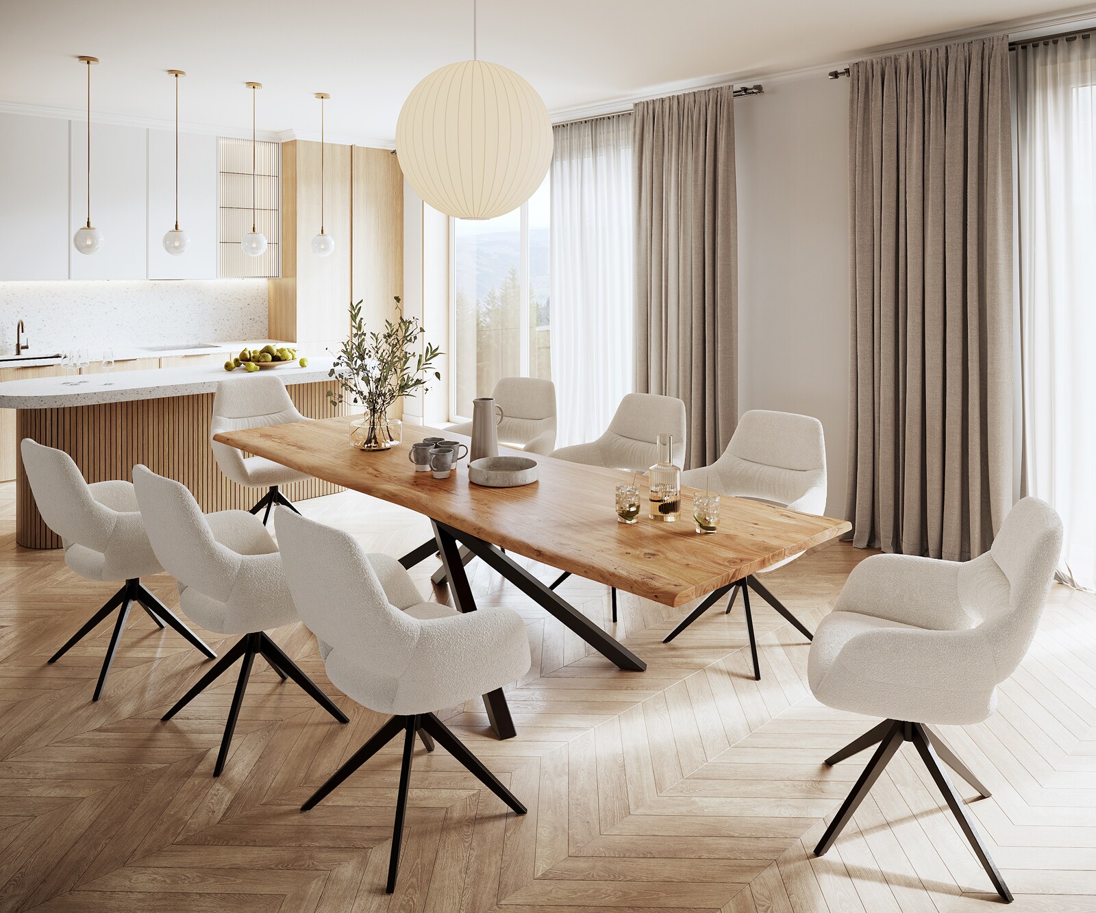 Stół do jadalni Edge 300x100cm akacja naturalna rama Cross czarna live-edge 6