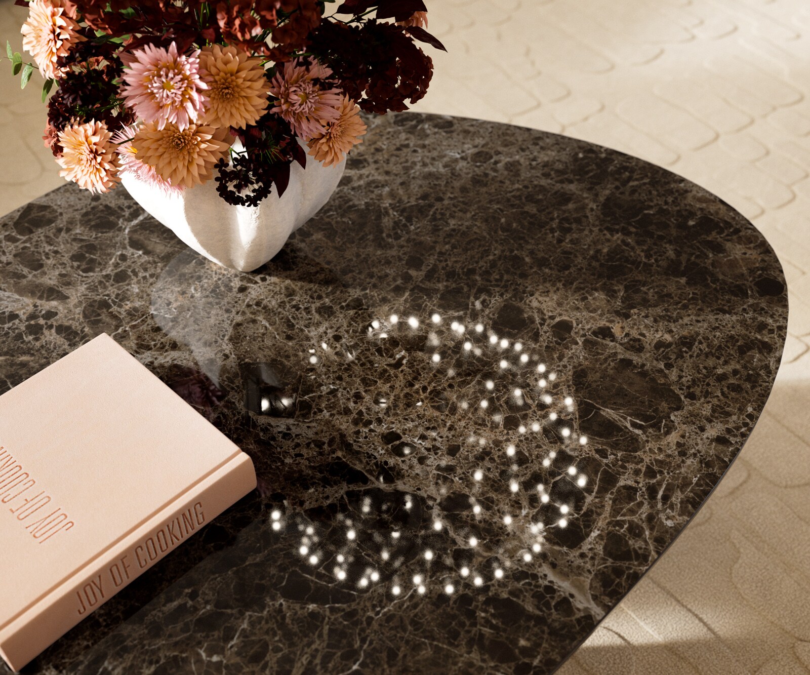 Stolik kawowy Edge owalny 140x75 cm ceramika Laminam® Emperador Extra Lucidato ciemnobrązowa podstawa Conis metaliczny srebrny 7