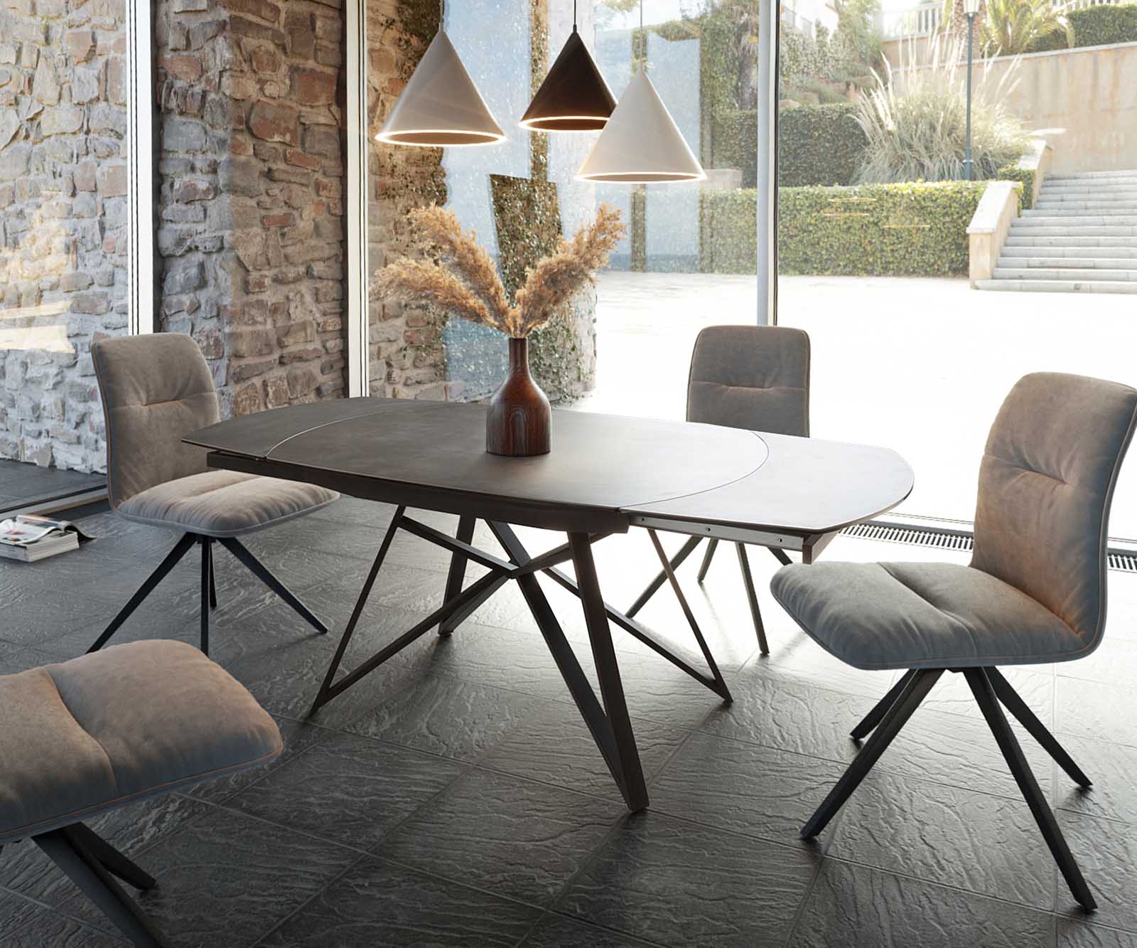 Stół do jadalni Carlow 130/200x95cm ceramika szara metal rozkładany